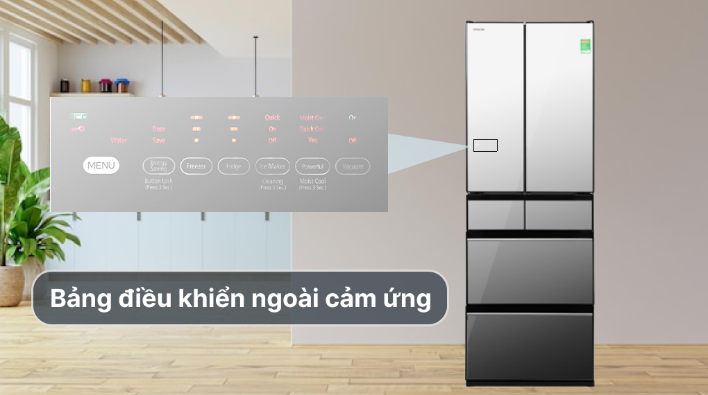 Tủ lạnh Hitachi Inverter 540 lít R-HW540RV(X) - Bảng điều khiển cảm ứng kính