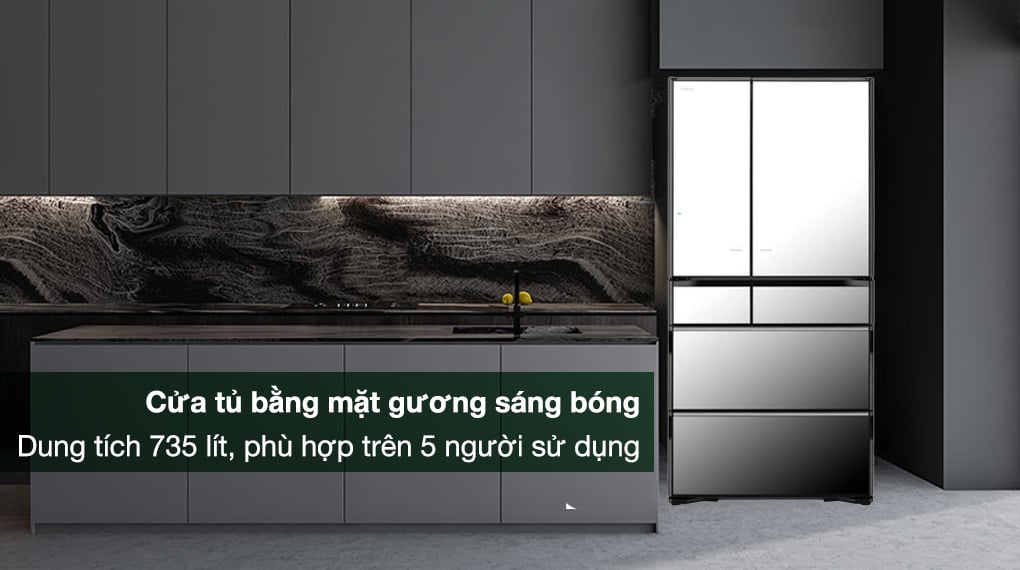 Tủ lạnh Hitachi Inverter 735 lít R-ZX740KV X kết cấu Multi Door 6 cánh gương sang trọng