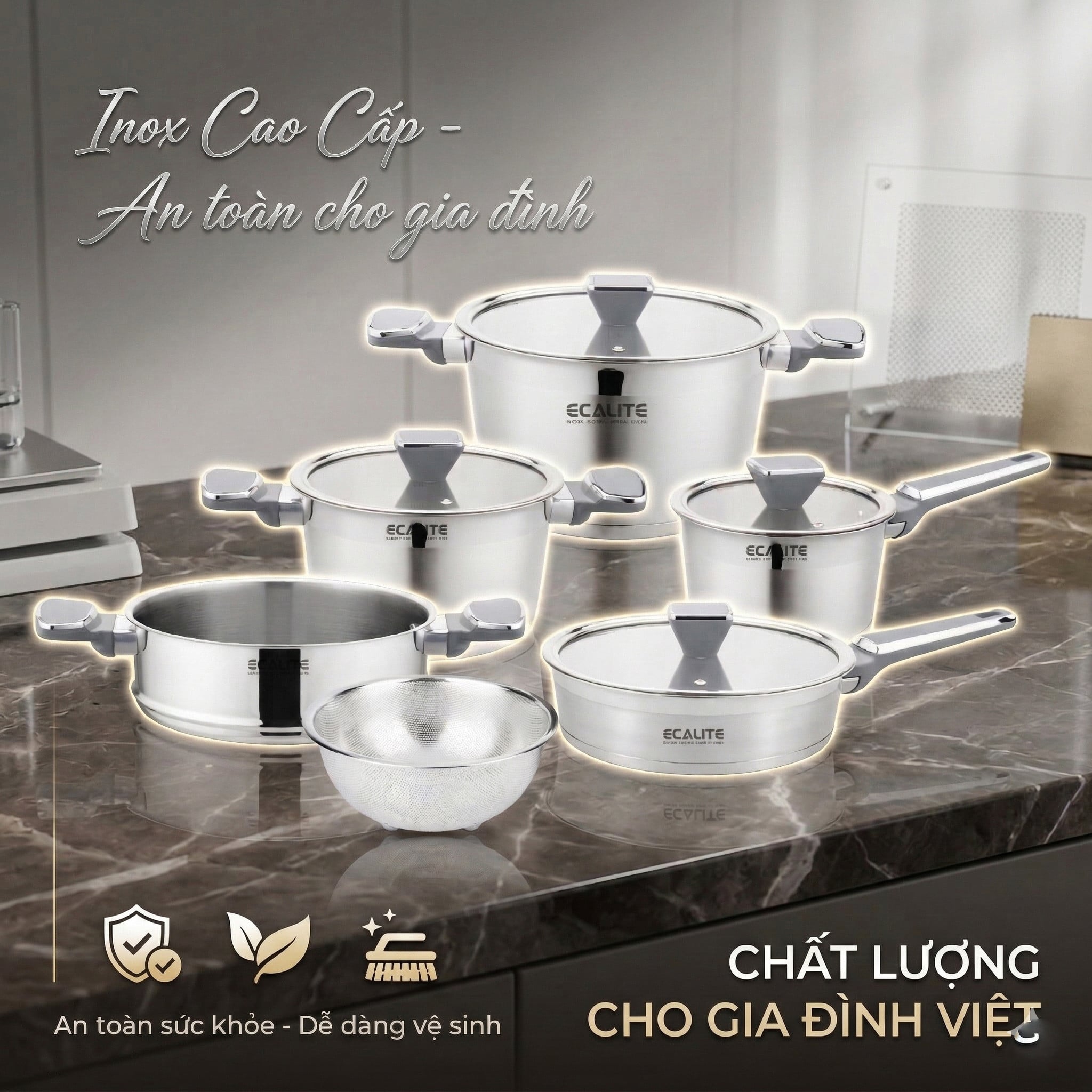 Bộ Nồi Chảo Inox 10 Món Cao Cấp Ecalite ERW-SA6010