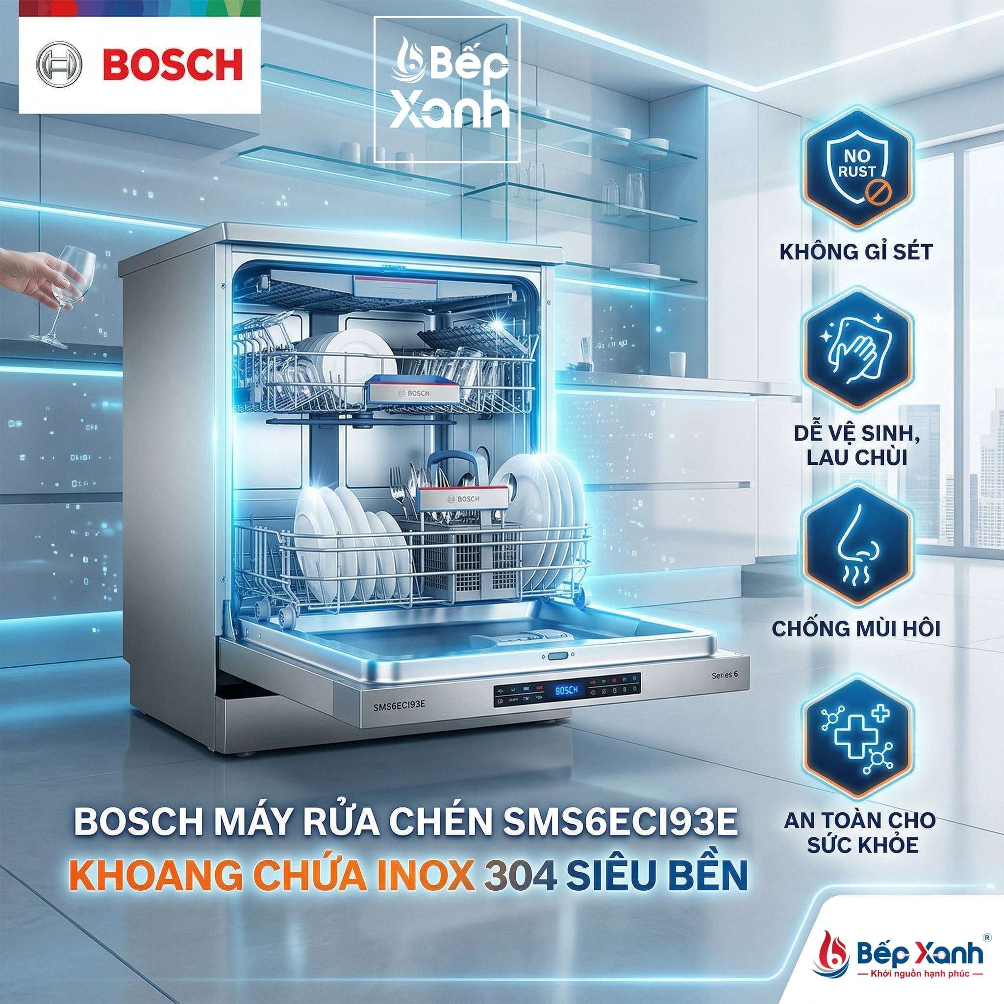 Khoang chứa inox bền bỉ dễ vệ sinh