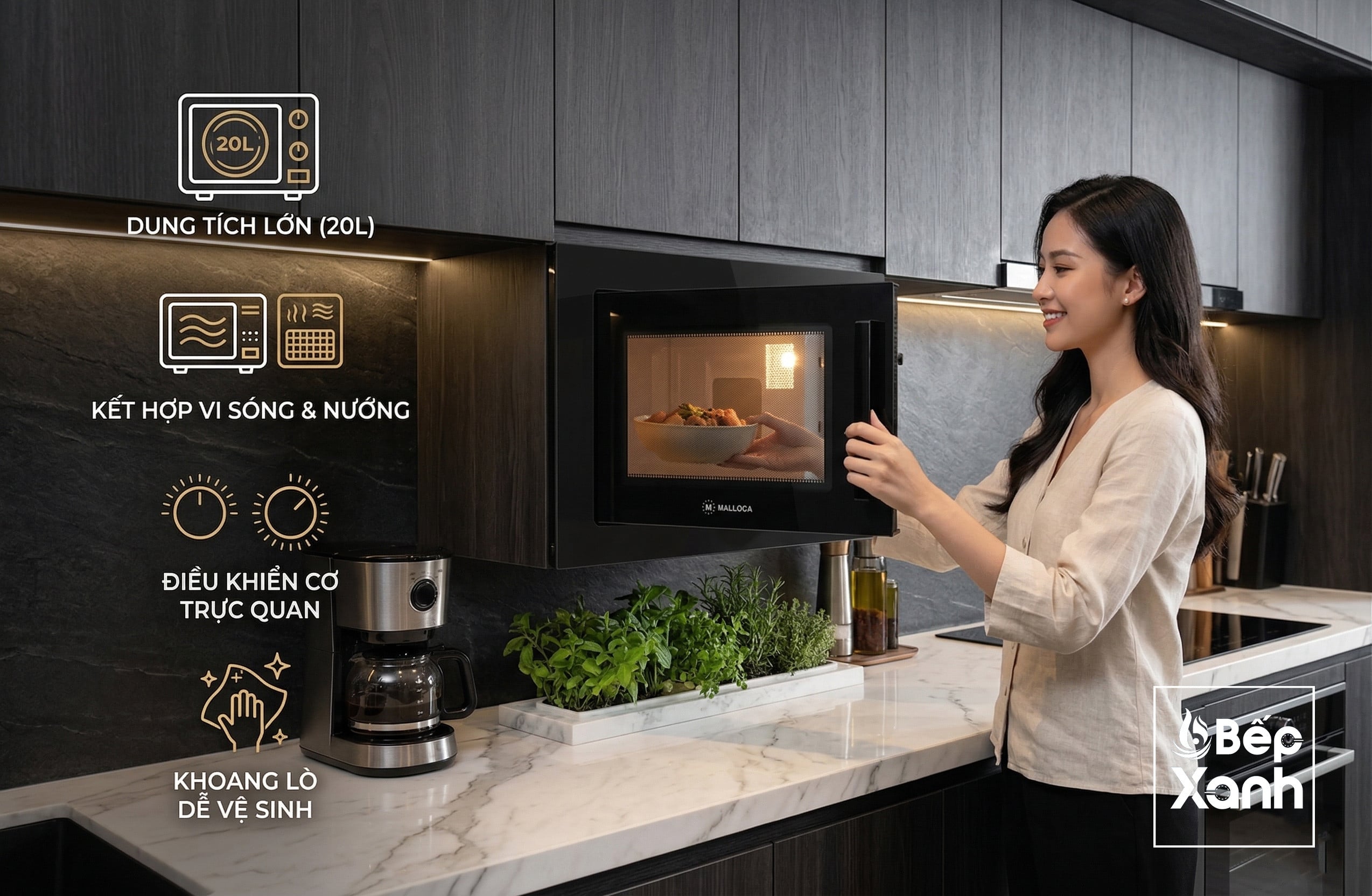Lò vi sóng âm tủ Malloca MW-820B thiết kế Châu Âu