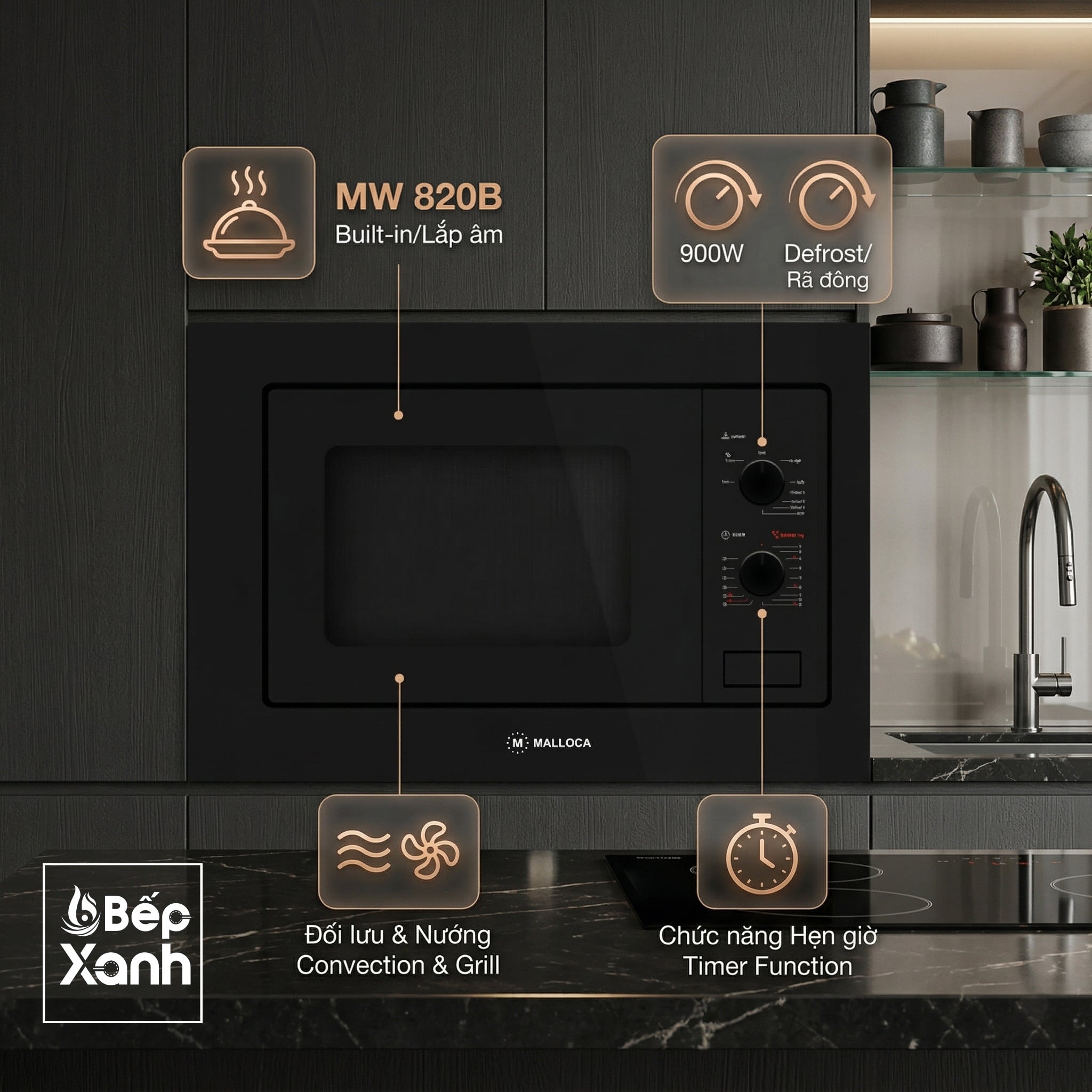 Công suất nướng 1000W Malloca MW-820B