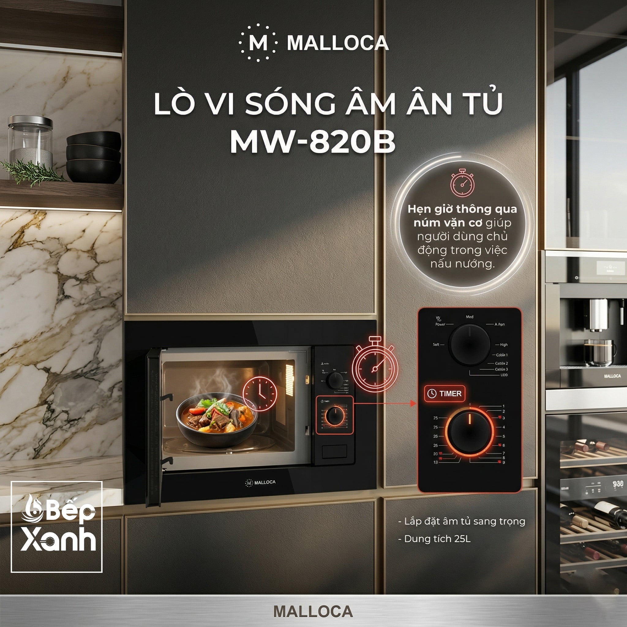 Khoang lò dễ vệ sinh Malloca MW-820B
