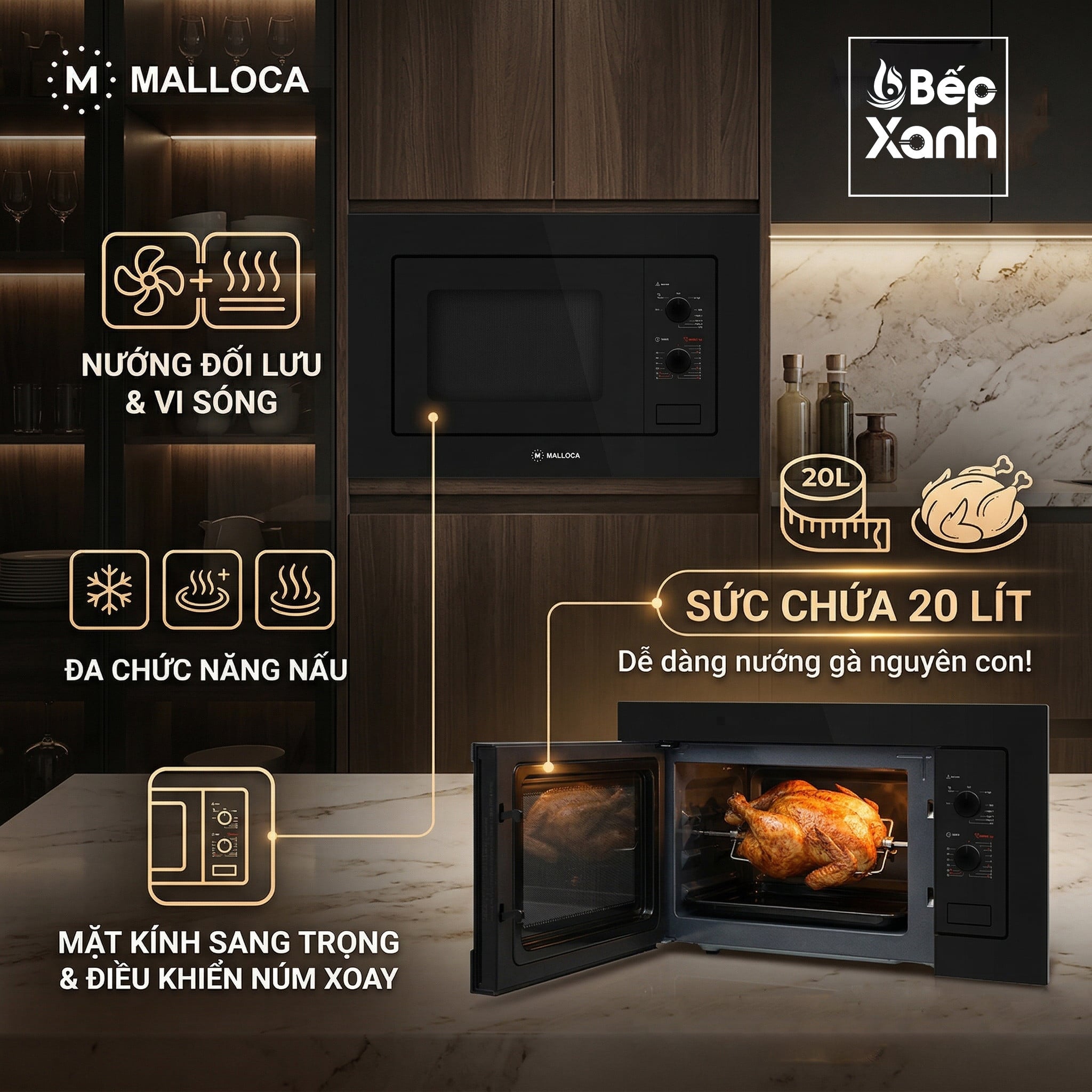 Chi tiết lò vi sóng âm tủ Malloca MW-820B 1