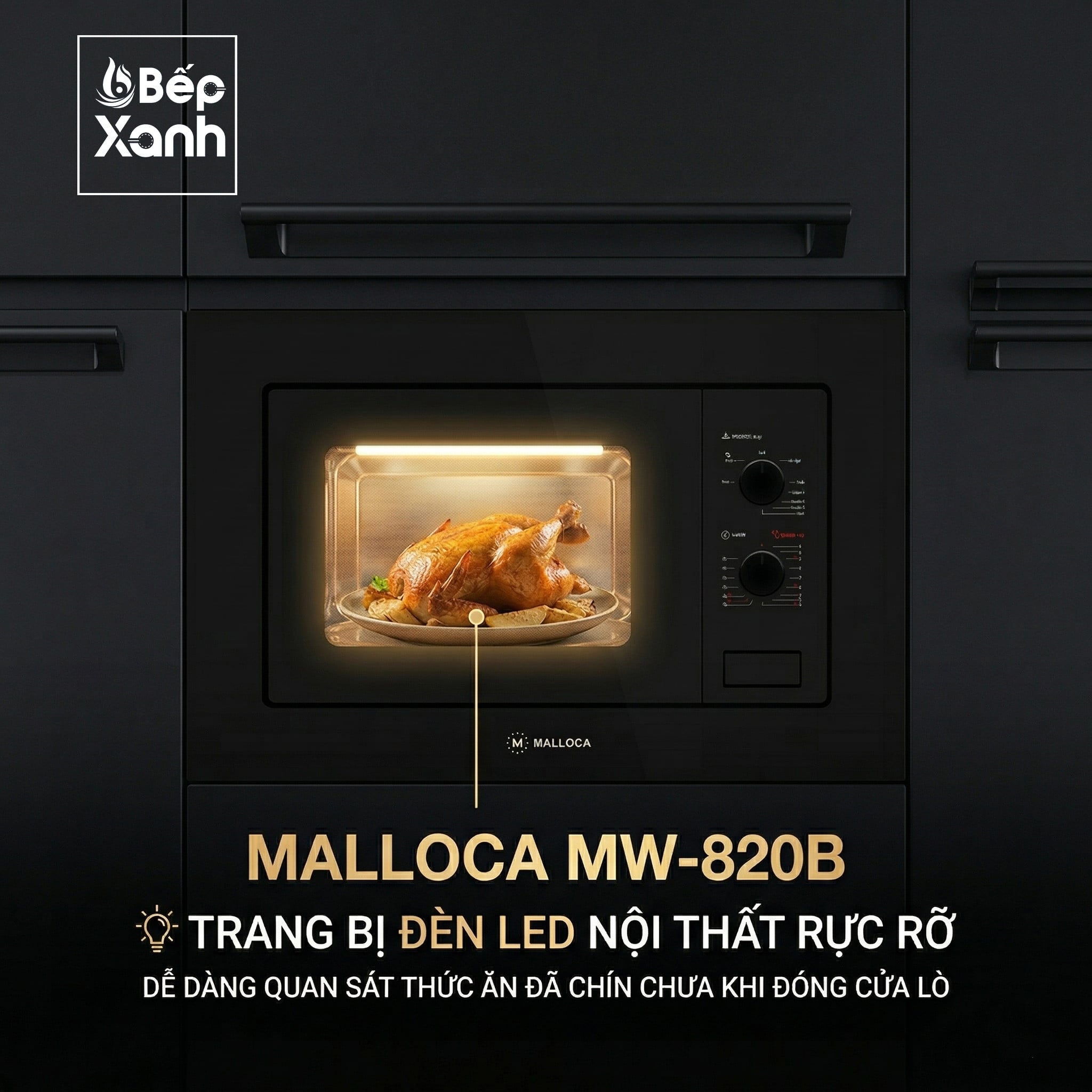 Kích thước tổng thể lò vi sóng âm tủ Malloca MW-820B
