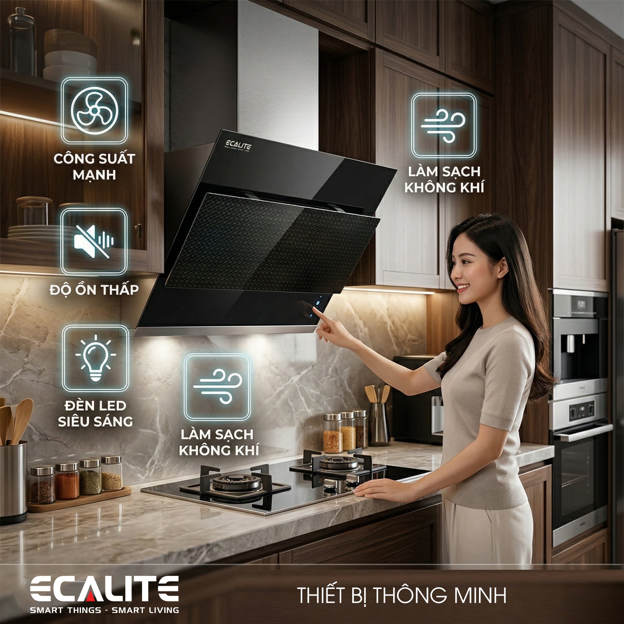 Máy hút mùi kính vát Ecalite EHD-700VB chính hãng rộng 70 cm