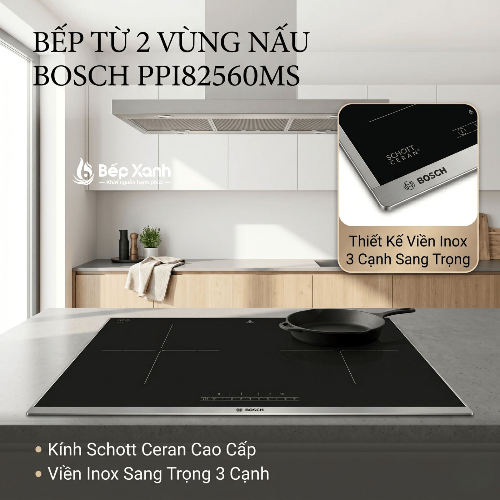 Mặt kính Schott Ceran vát cạnh bo viền Bosch