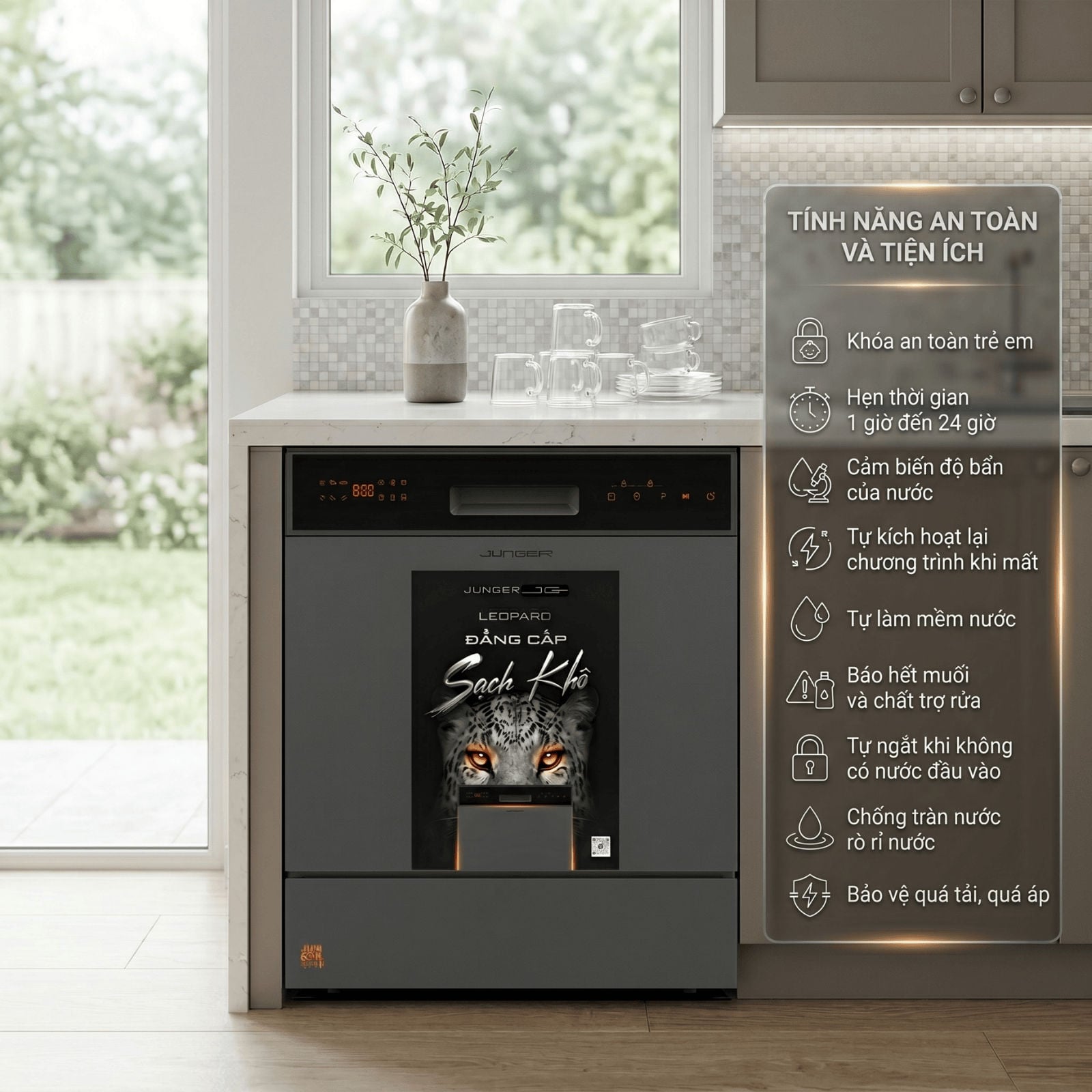 Kích thước thực tế lắp đặt máy rửa bát Junger DWJ-103
