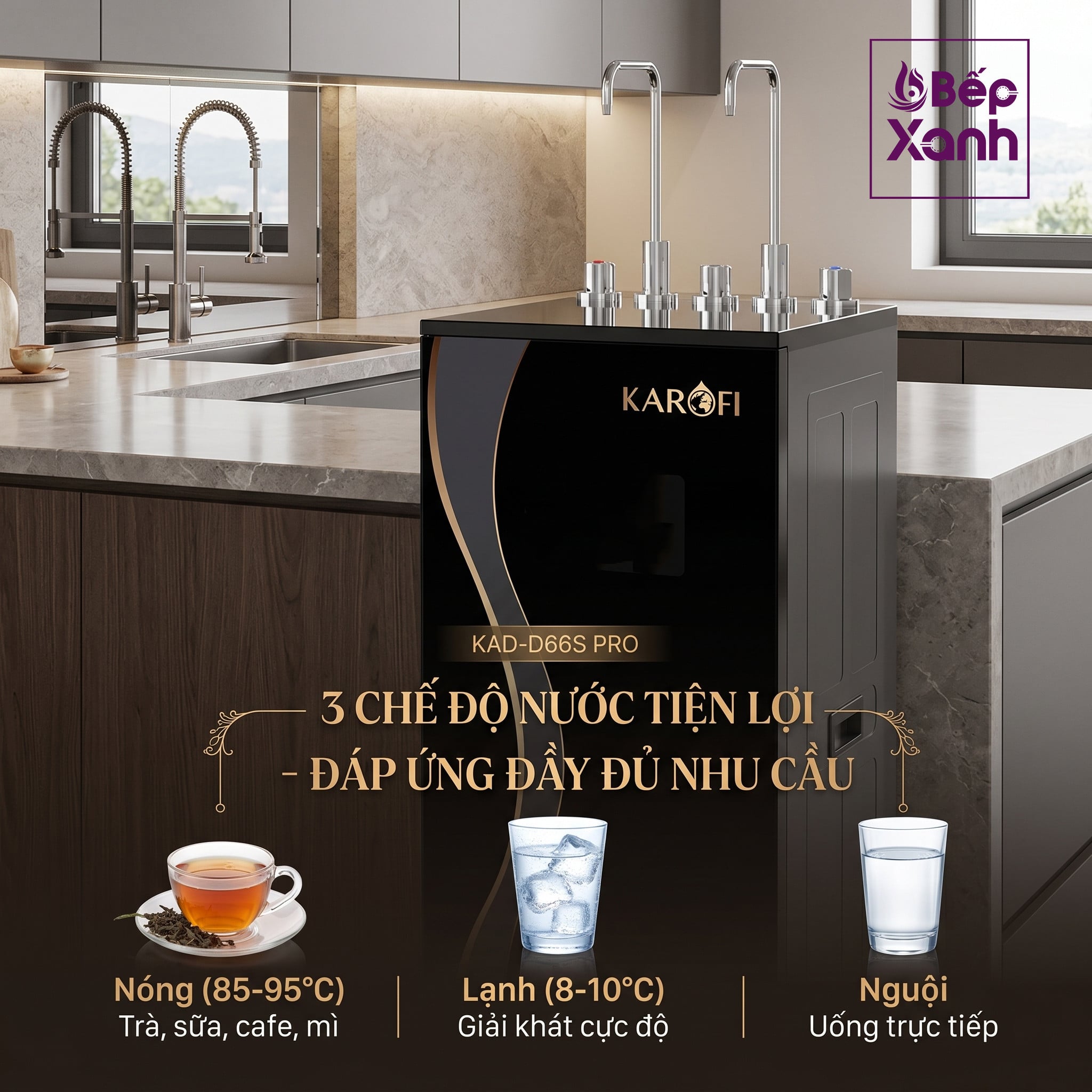 Vòi đôi máy lọc nước nóng lạnh Karofi KAD-D66S PRO lấy nước linh hoạt