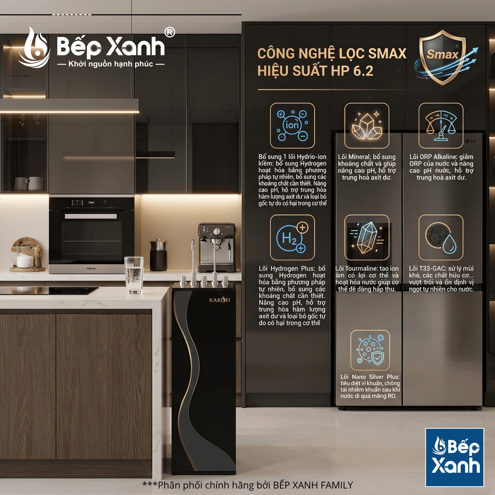 Thiết kế tủ kính tràn viền của máy lọc nước Karofi KAD-D66S PRO