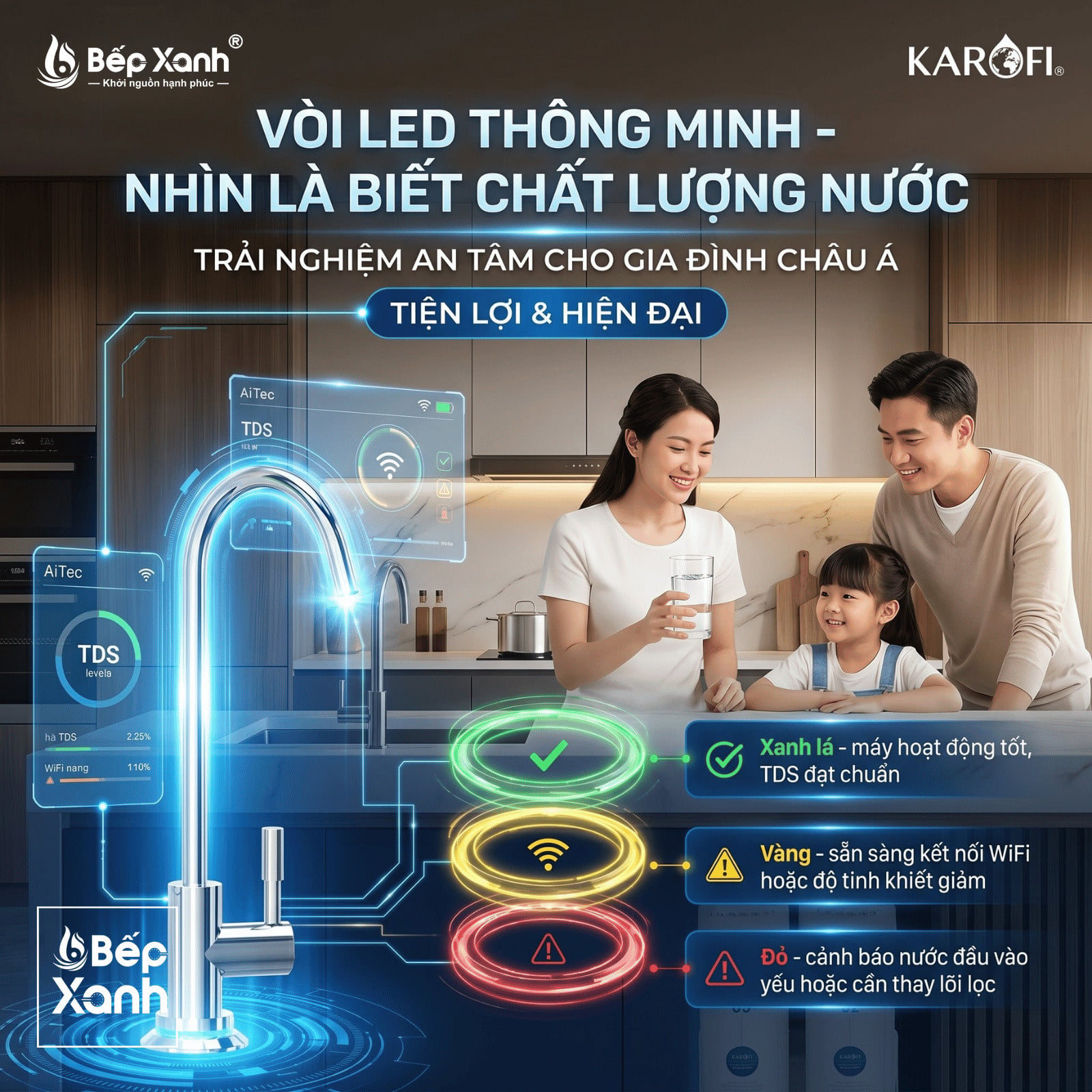 Vòi nước hiển thị đèn LED thông minh