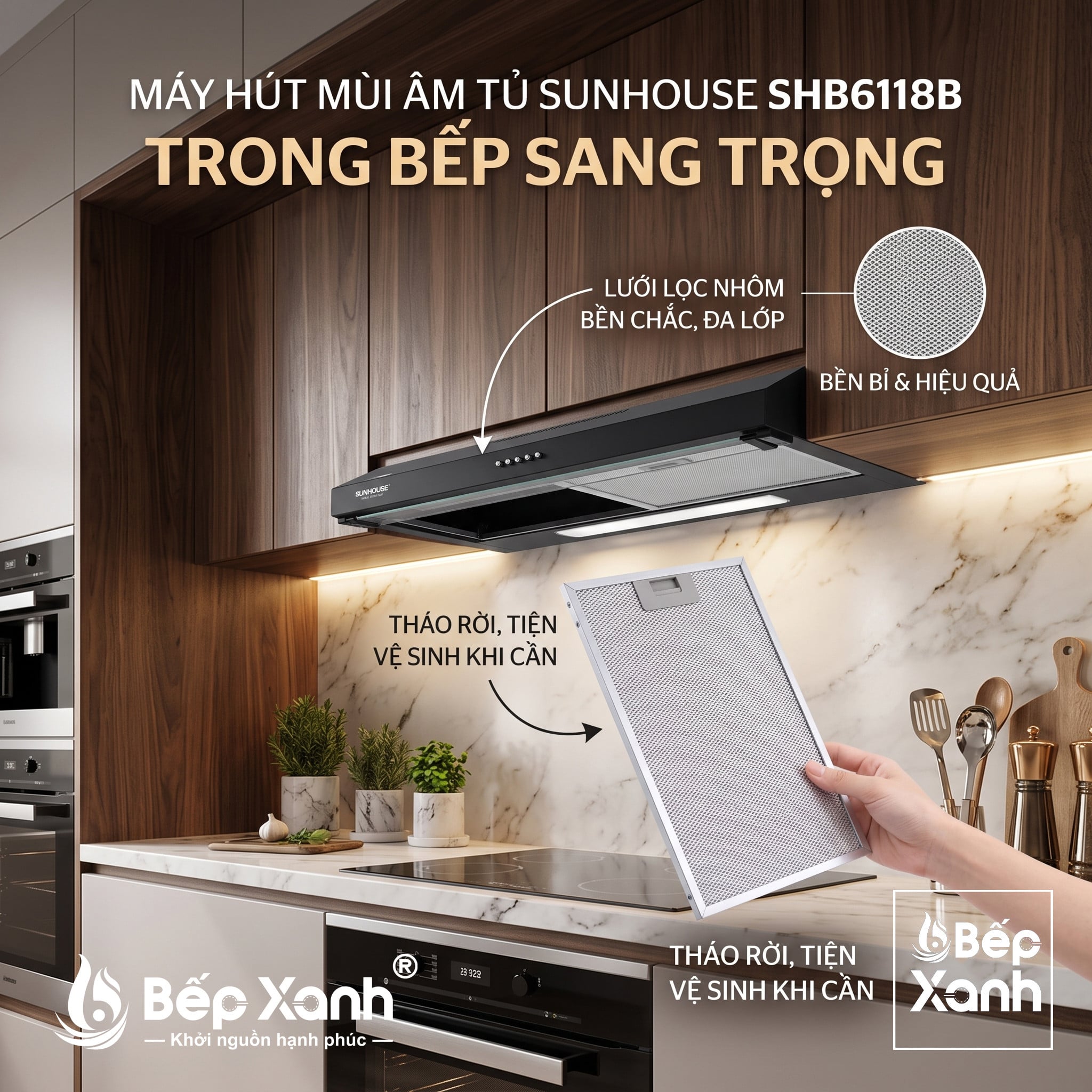 Lưới lọc nhôm 3 lớp tháo rời dễ dàng