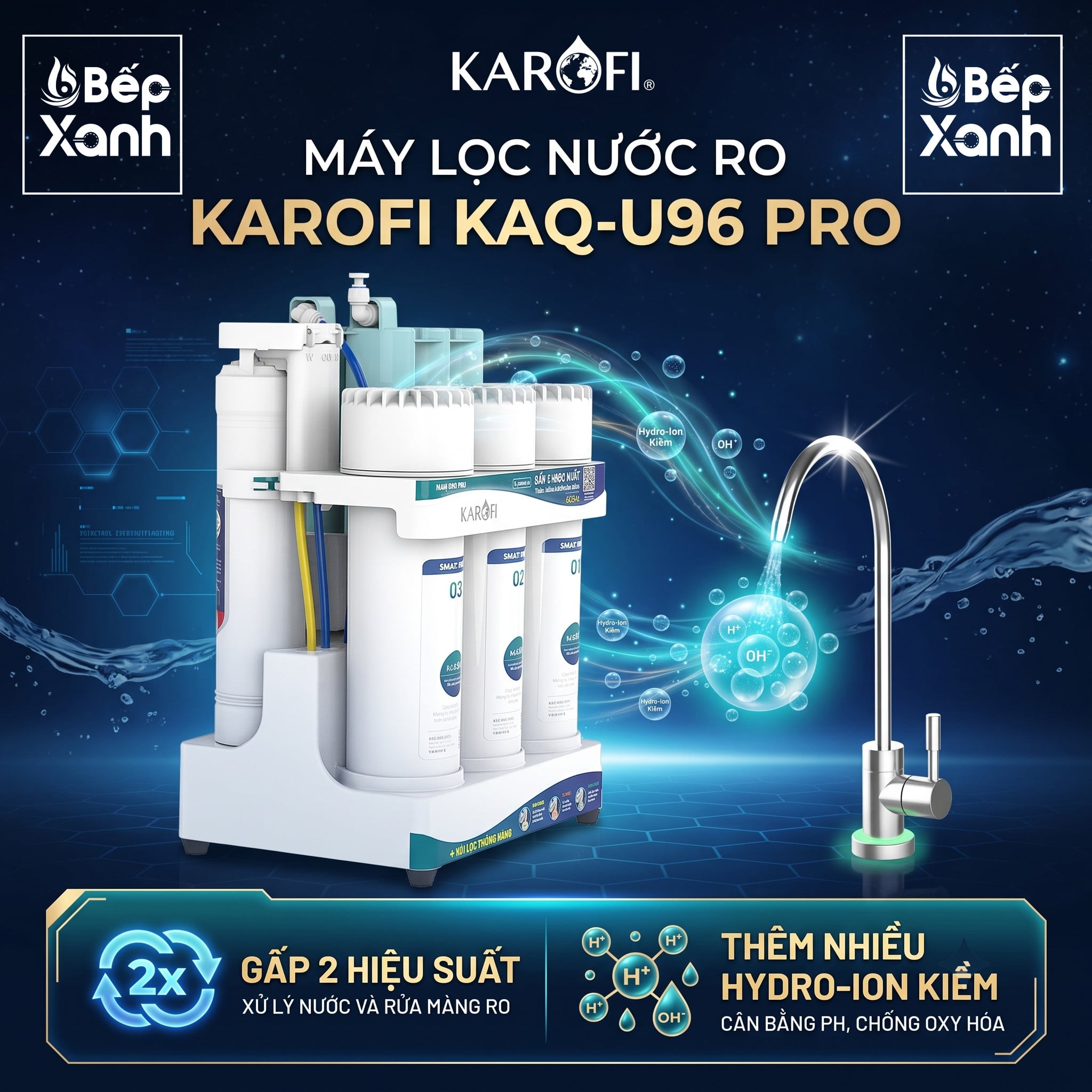 Máy lọc nước Karofi KAQ-U96 Pro lắp để gầm tủ bếp gọn gàng