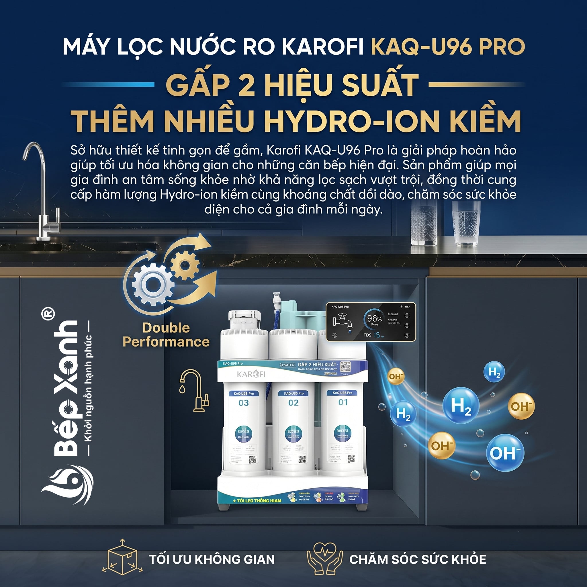 Nước Hydro-Ion kiềm giàu khoáng chất từ Karofi KAQ-U96 Pro