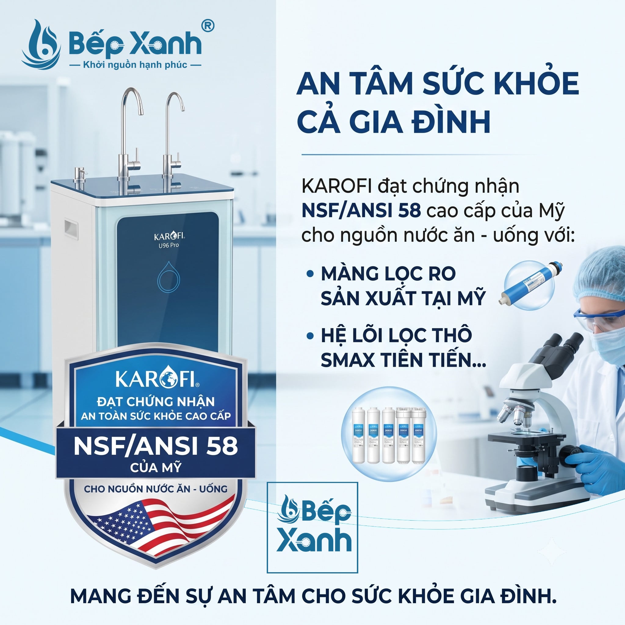 Karofi KAQ-U96 Pro đạt chứng nhận NSF/ANSI 58 tiêu chuẩn Mỹ