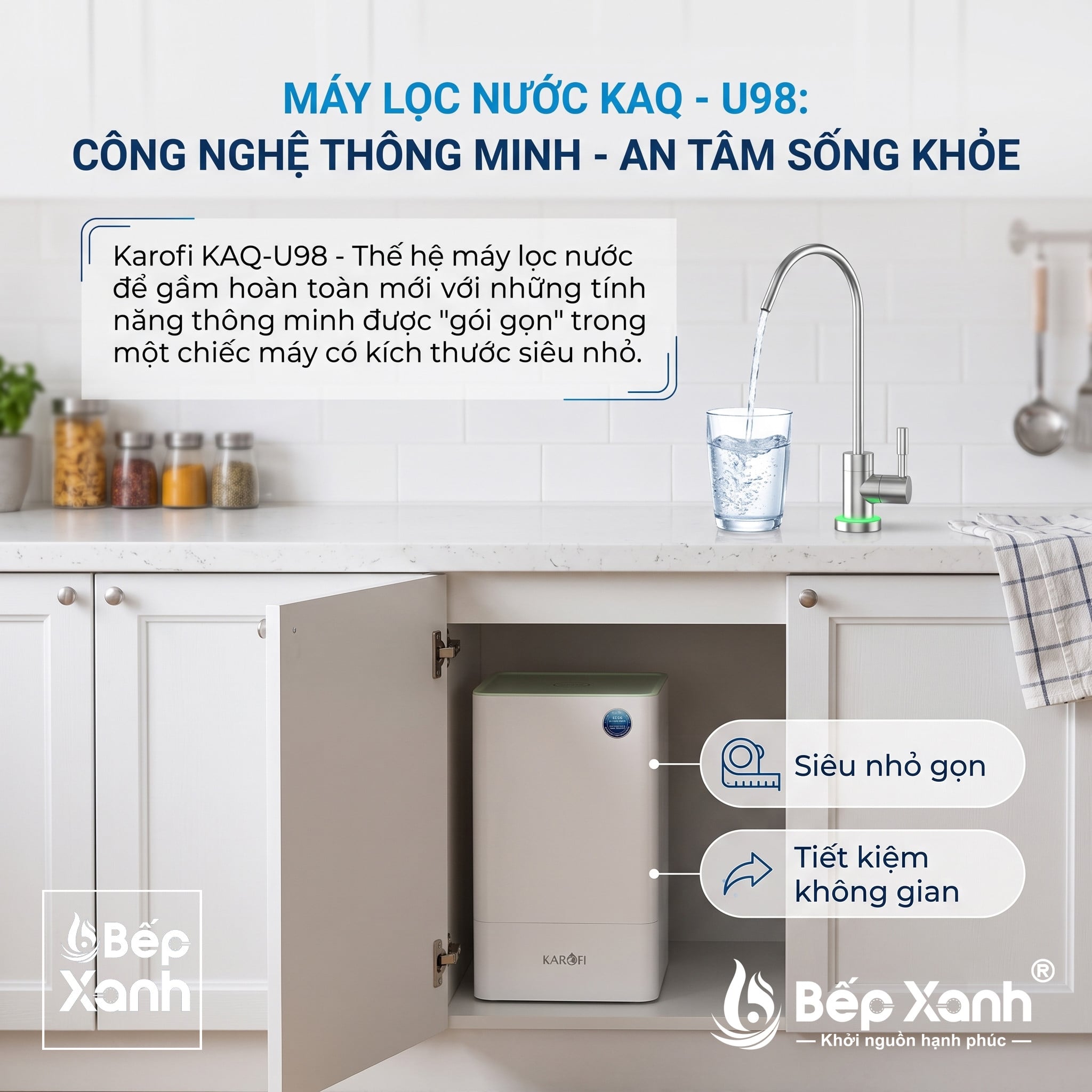 Kích thước nhỏ gọn của máy lọc nước Karofi KAQ-U98