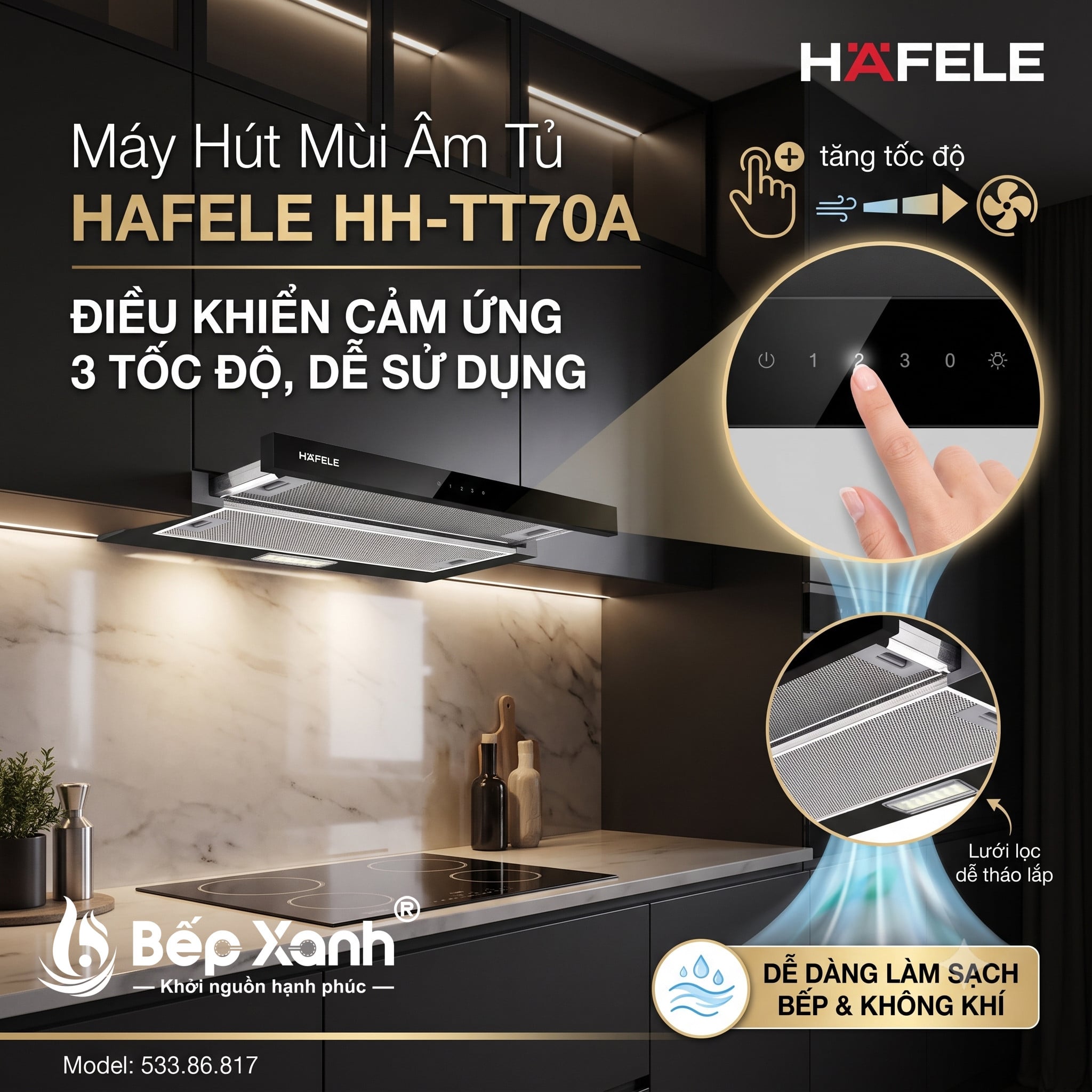 Công suất hút mạnh mẽ 440m3/h Hafele