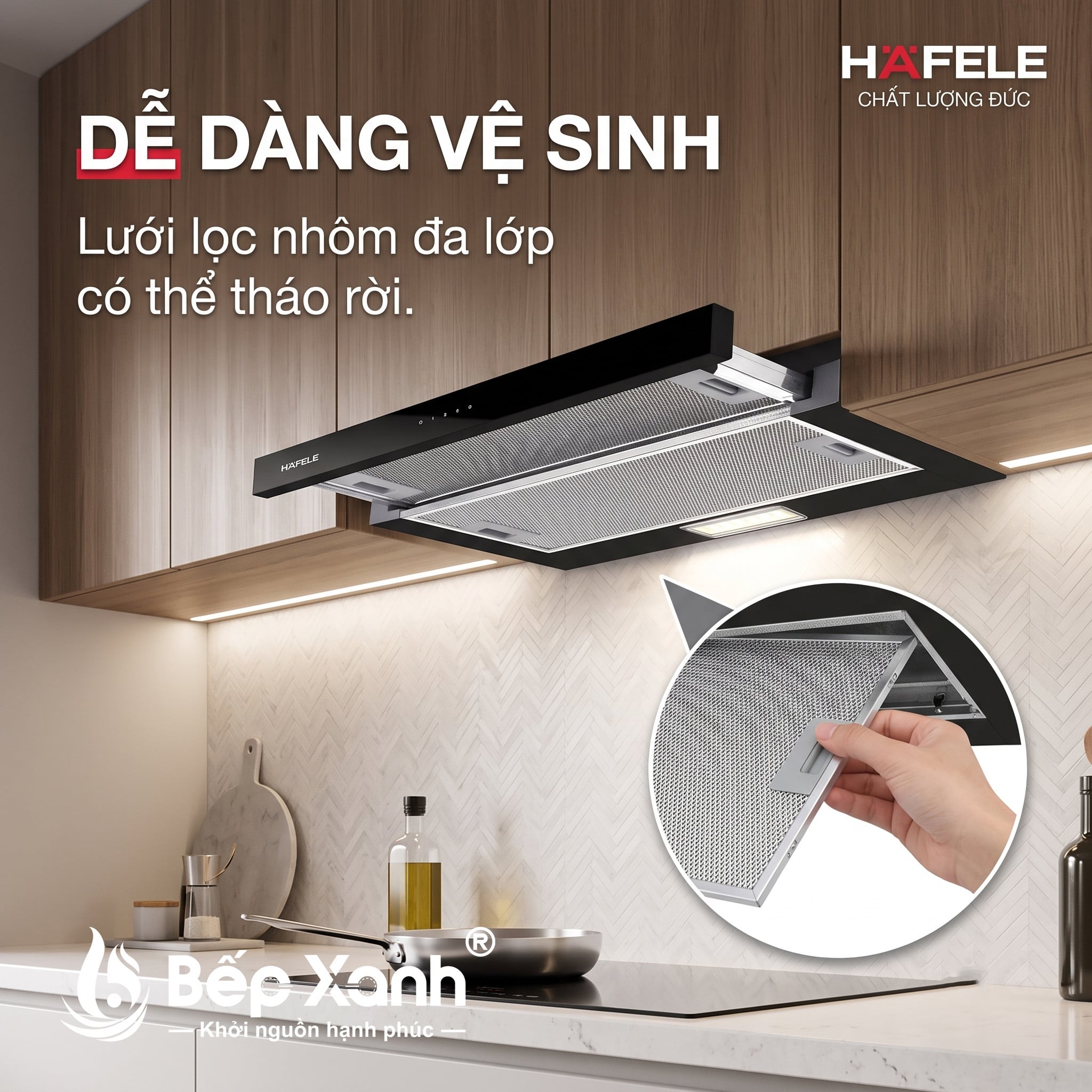 Vận hành êm ái máy hút mùi Hafele
