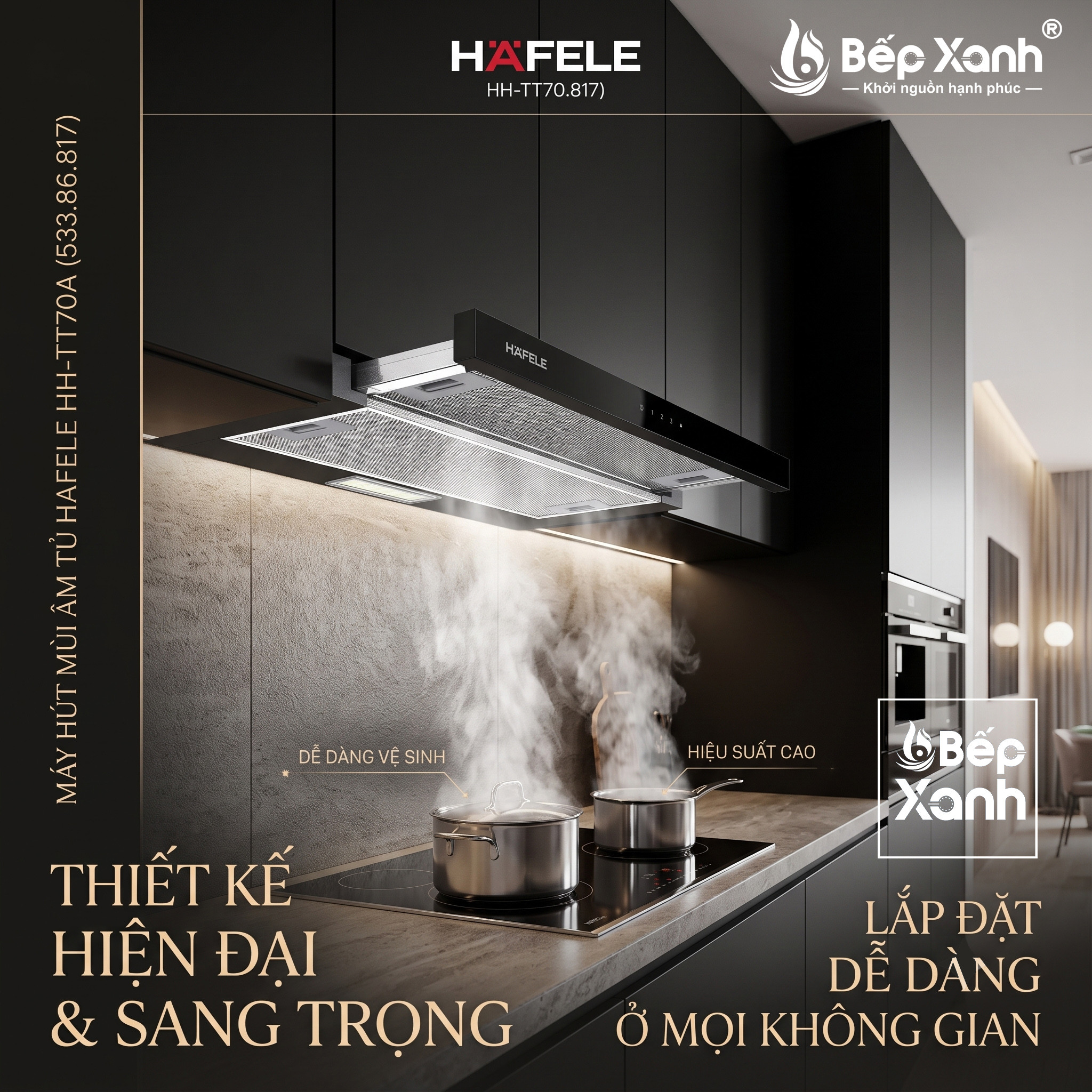 Thiết kế kéo rút âm tủ Hafele HH-TT70A