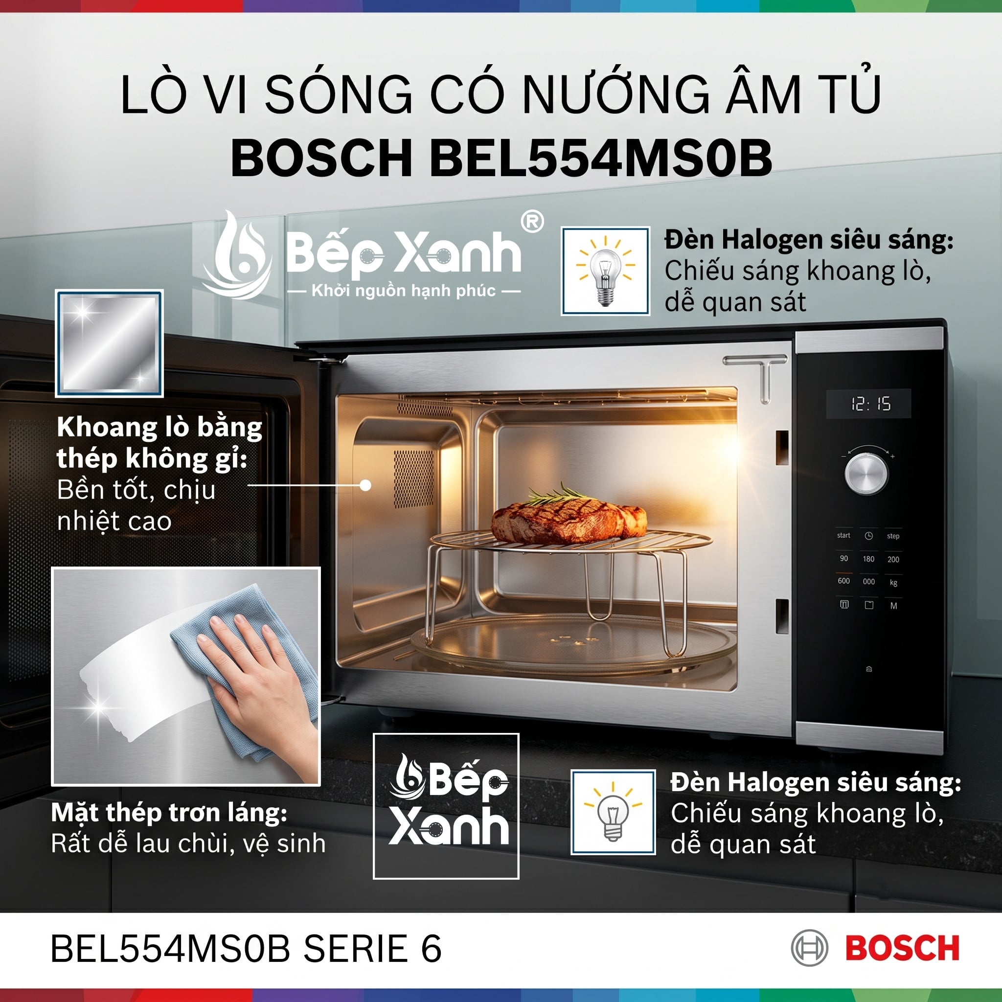 Khoang lò bằng thép không gỉ trơn láng