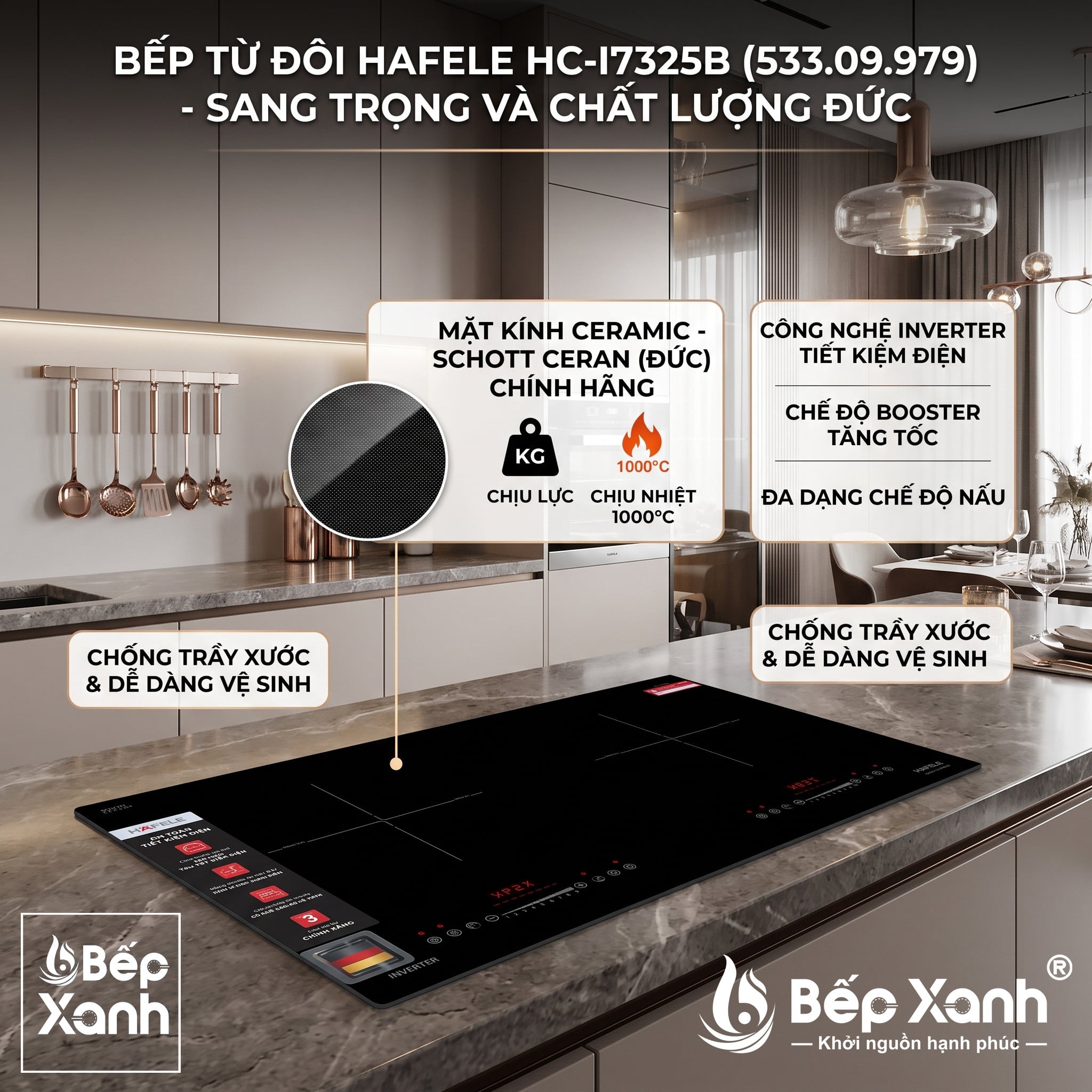 Mặt kính Schott Ceran bo viền sang trọng
