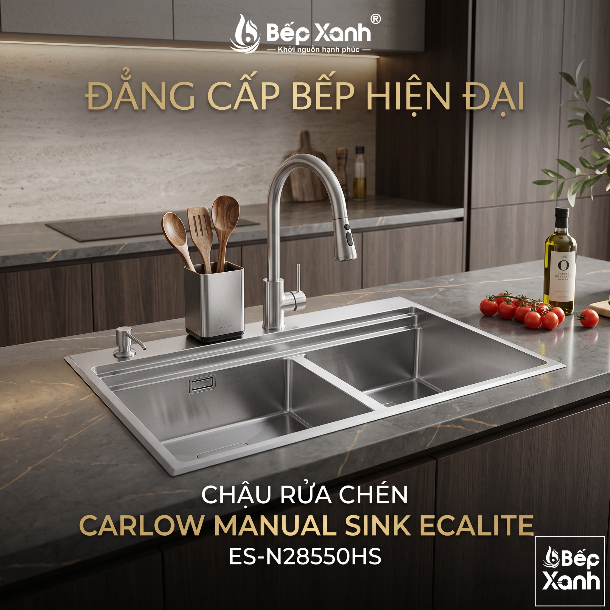Chậu rửa chén 2 hộc lệch inox 304 Ecalite ES-N28550HS