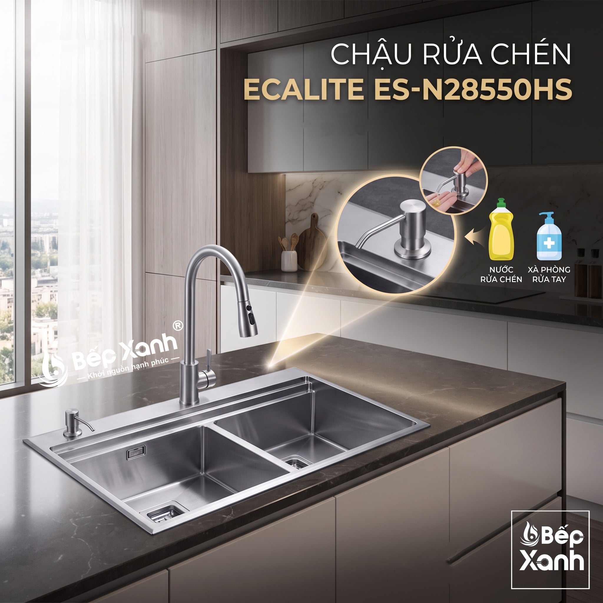 Chi tiết phụ kiện đi kèm chậu rửa Ecalite ES-N28550HS