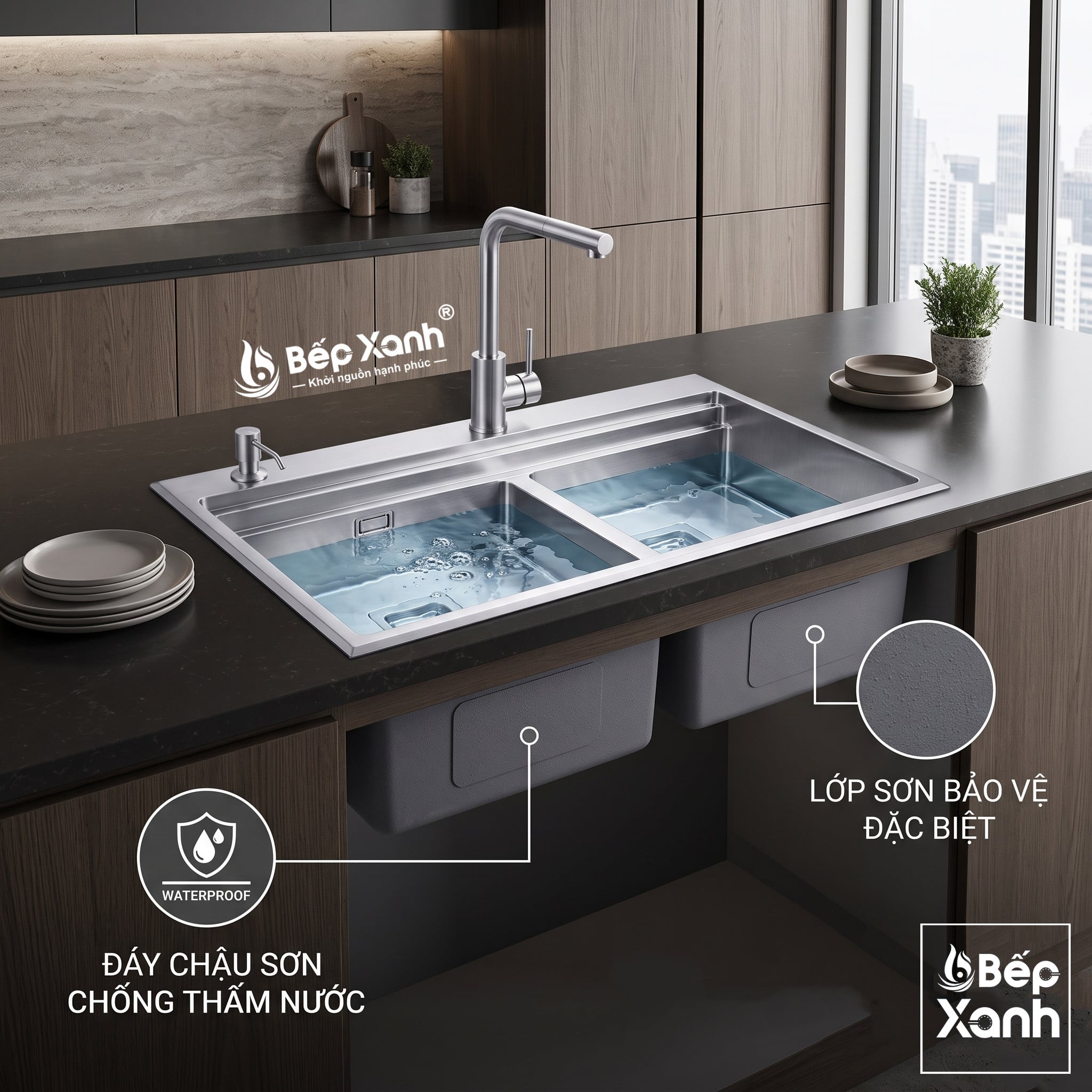 Chống ồn và chống ngưng tụ hơi nước - chậu rửa chén Ecalite ES-N28550HS