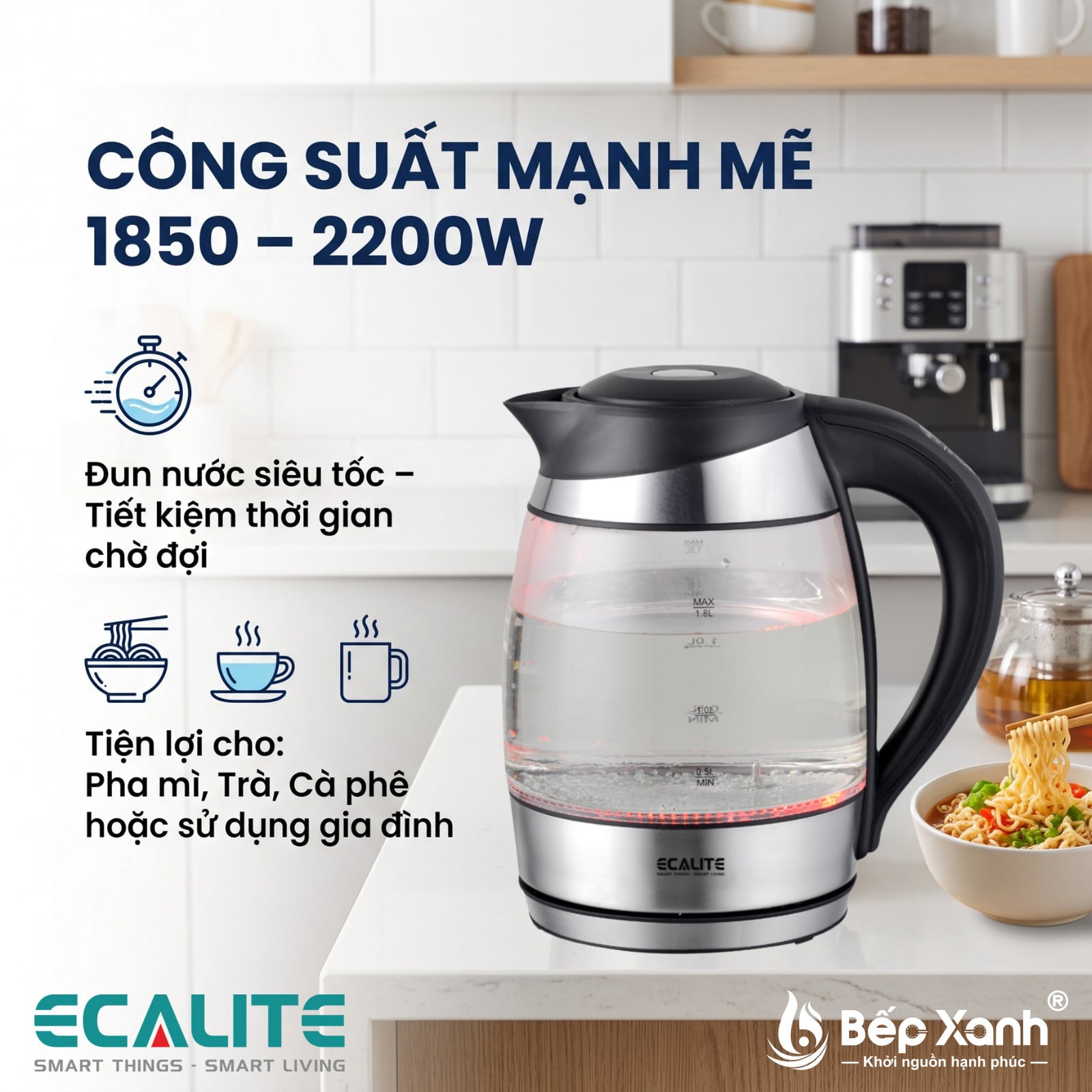 Công suất mạnh mẽ 2200W Ecalite EK-G1812