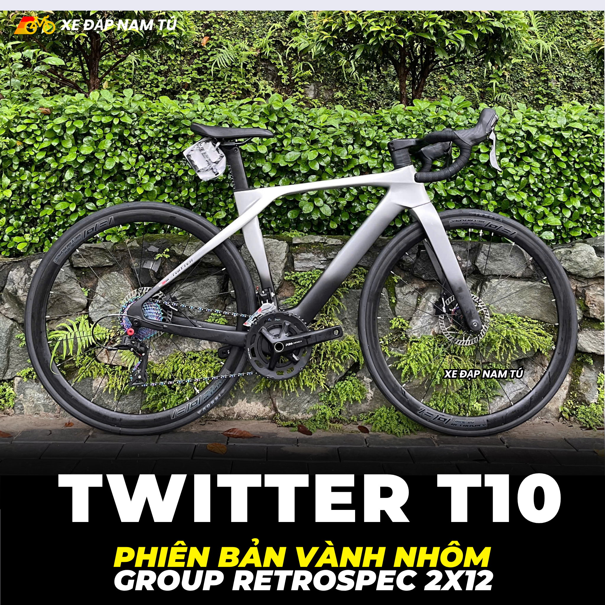 XE ĐẠP ĐUA TWITTER T10 [2026] CARBON, GROUP RETROSPEC 2X12, VÀNH NHÔM