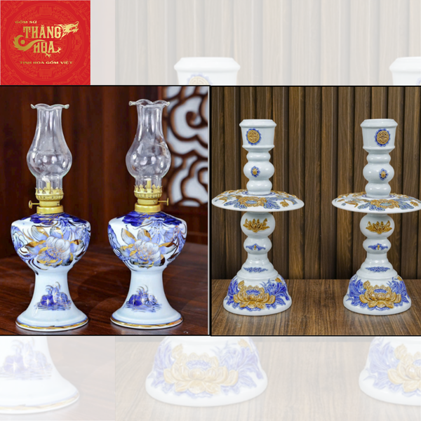 Đèn dầu và chân nến – Ánh sáng nhỏ nhưng giữ “linh khí” lớn trên bàn thờ