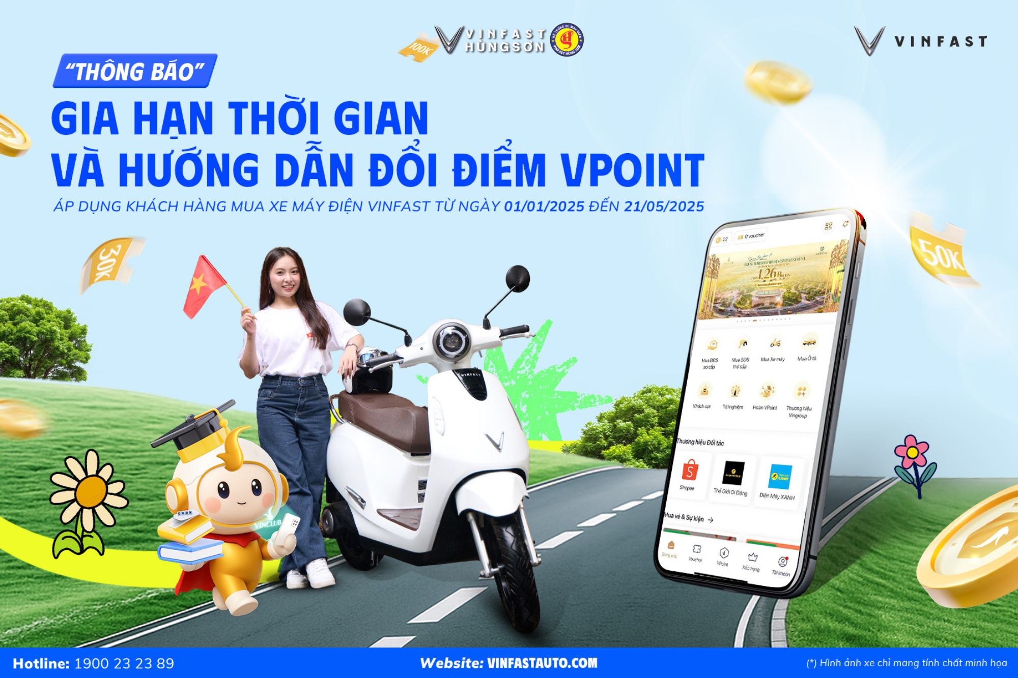 THÔNG BÁO GIA HẠN THỜI GIAN QUY ĐỔI ĐIỂM VPOINT CHO KHÁCH HÀNG MUA XE MÁY ĐIỆN VINFAST TỪ NGÀY 01/01/2025 ĐẾN 21/05/2025