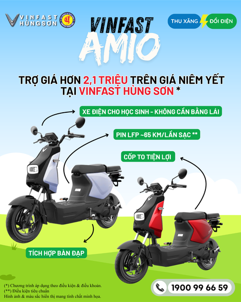 Xe Máy Điện Không Cần Bằng Lái VinFast Amio – Ưu Đãi 2.1 Triệu Tại VinFast Hùng Sơn