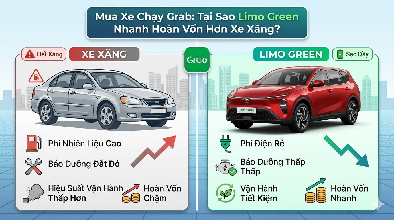 Mua Xe Chạy Grab: Tại Sao Limo Green Nhanh Hoàn Vốn Hơn Xe Xăng?