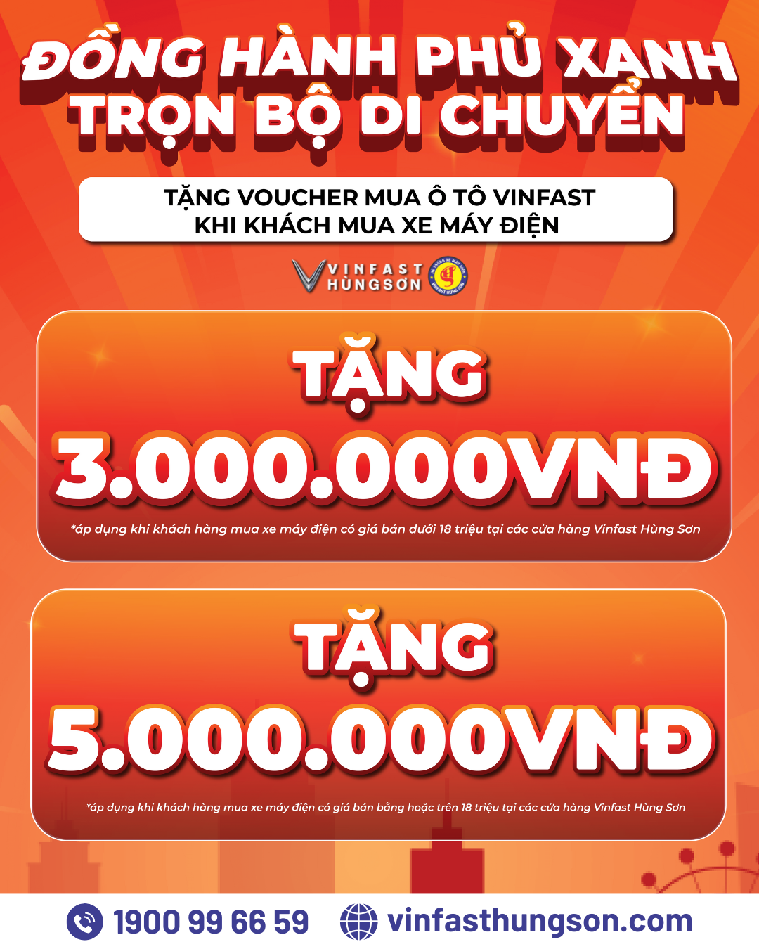 BẮT ĐẦU CHIẾN DỊCH 30 NGÀY “ĐỒNG HÀNH PHỦ XANH TRỌN BỘ DI CHUYỂN” – NHẬN VOUCHER MUA Ô TÔ & XE MÁY ĐIỆN CỰC HẤP DẪN TẠI VINFAST HÙNG SƠN