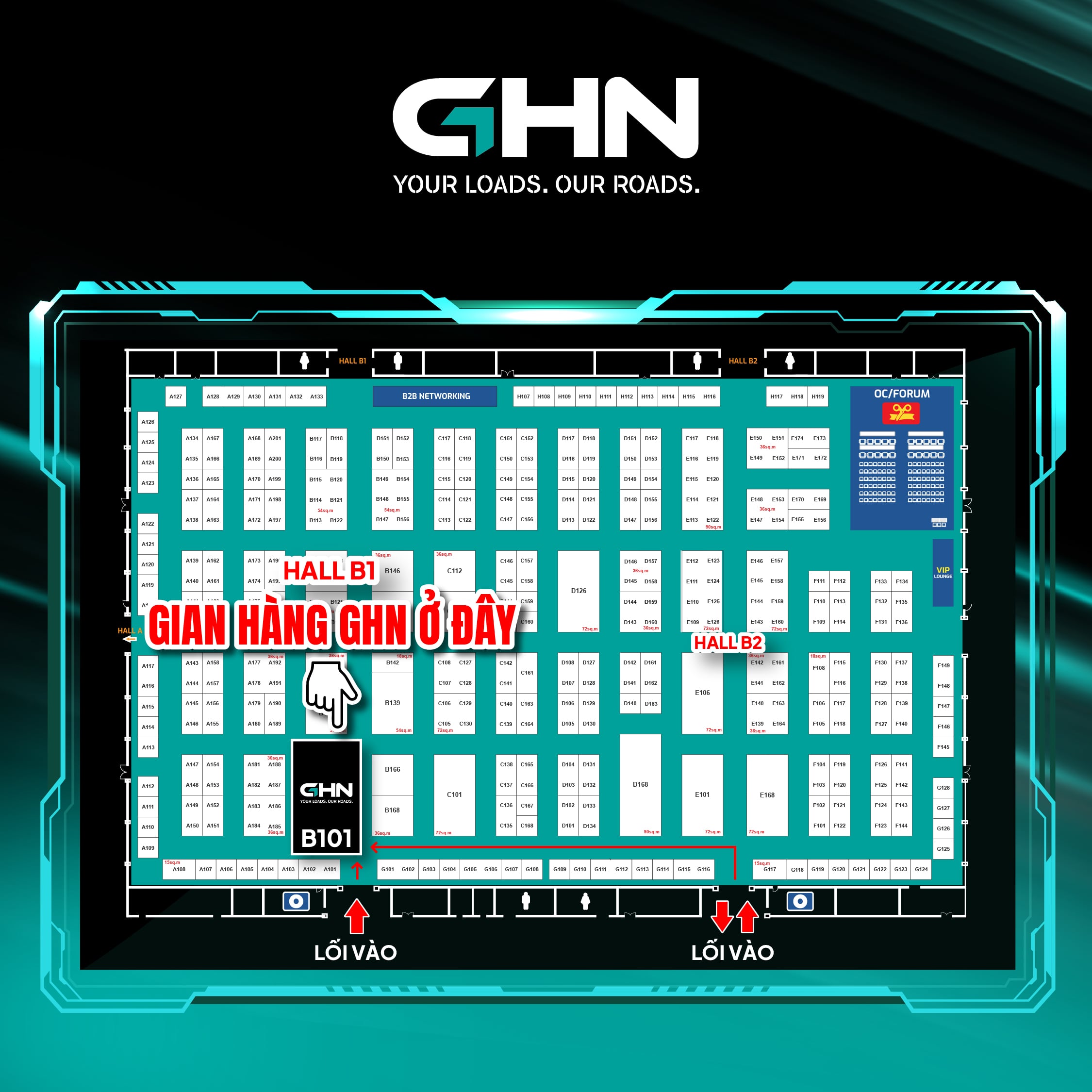Bản đồ hướng dẫn tới gian hàng GHN Booth B101