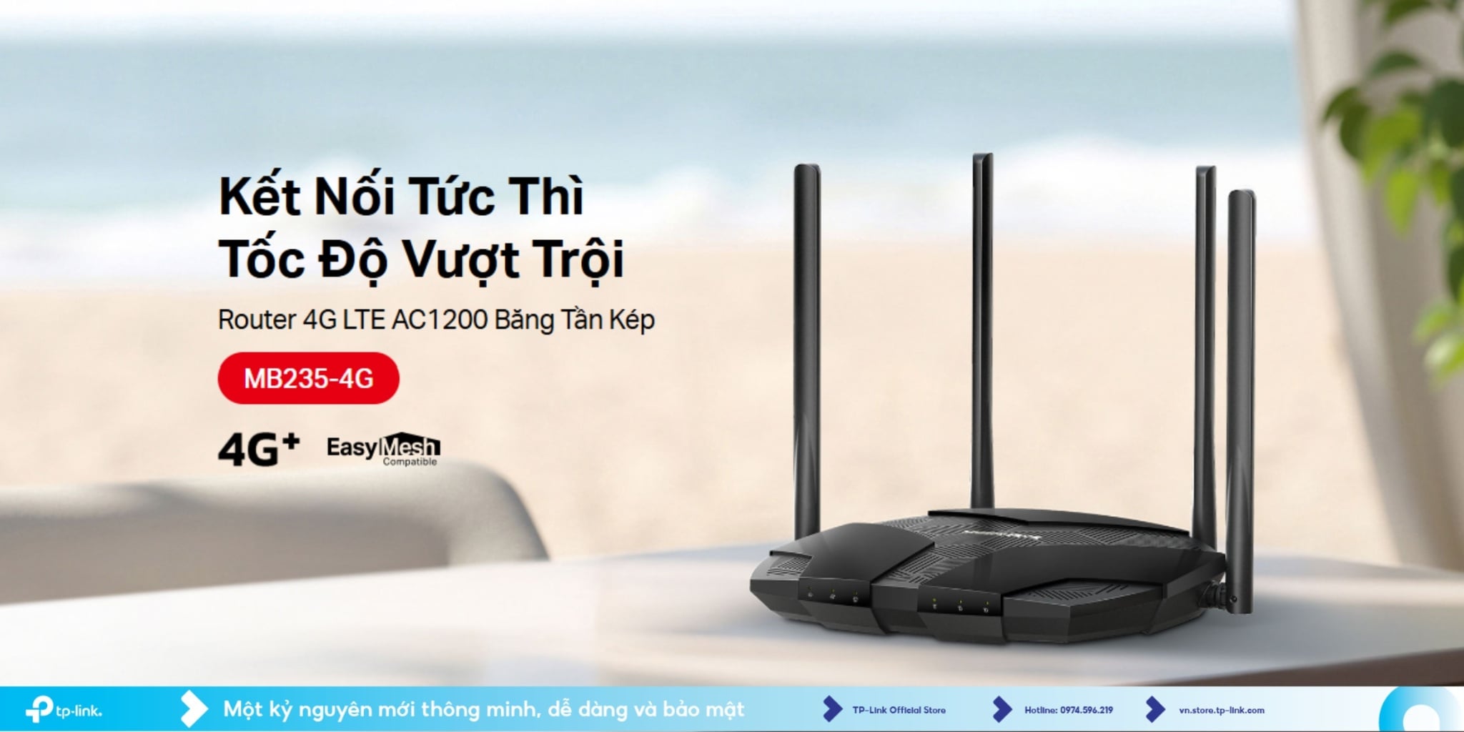 MERCUSYS MB235-4G: Router Wi-Fi 4G+ Cat6 AC1200 Băng Tần Kép