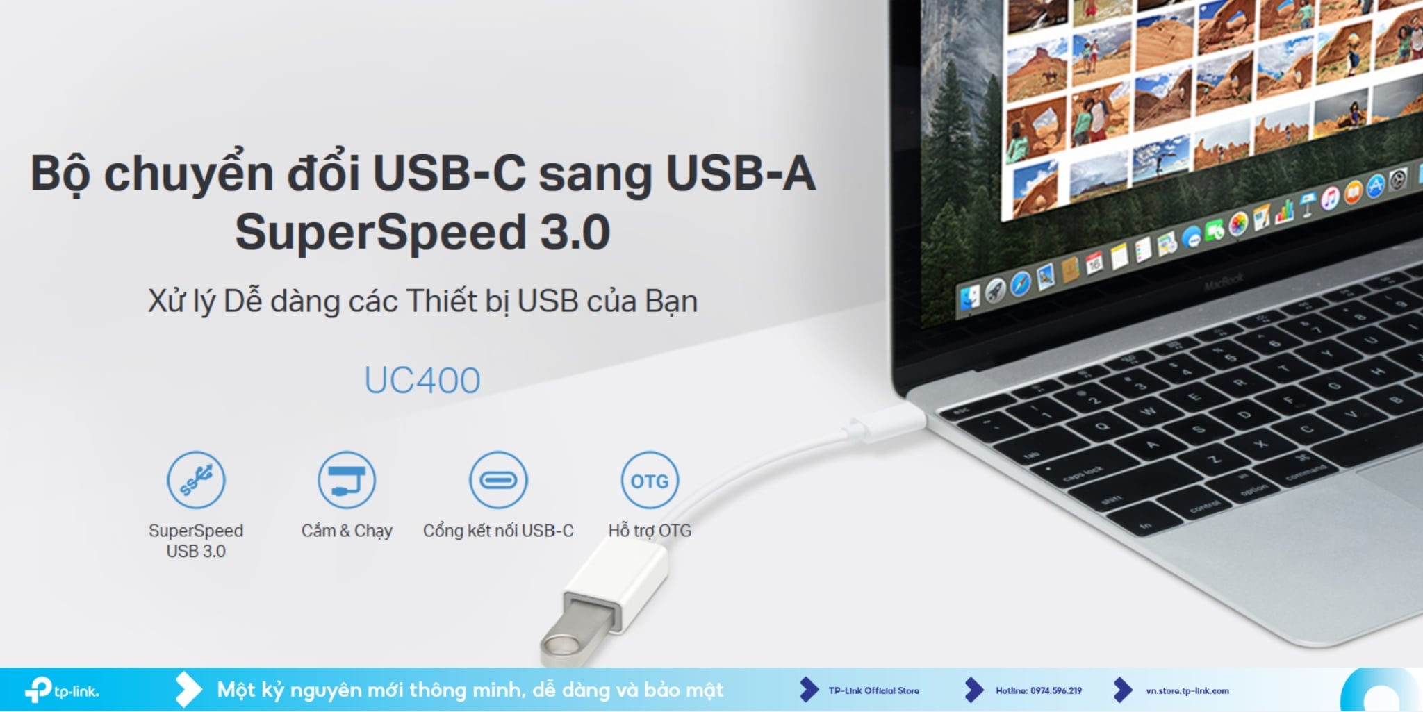 TP-Link USB-C Hub & Converter UC400: Chuyển USB-C sang USB-A SuperSpeed 3.0