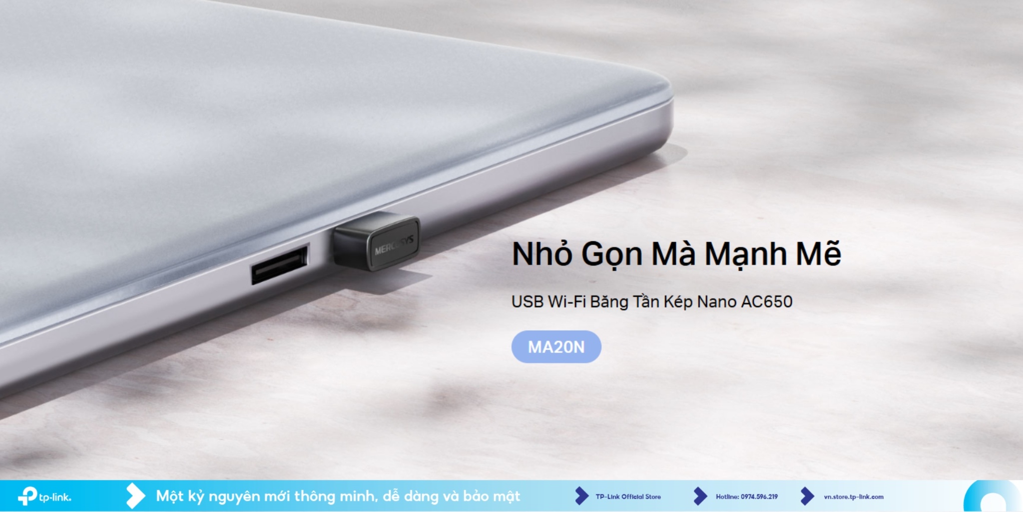 USB WiFi Mercusys MA20N AC650 Nano: Băng Tần Kép, Nhỏ Gọn, Bảo Mật WPA3
