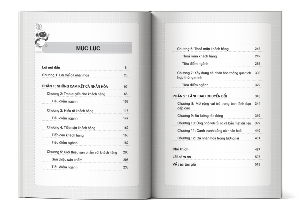 Mục lục của cuốn sách Chiến lược cá nhân hóa trải nghiệm khách hàng trong kỷ nguyên AI