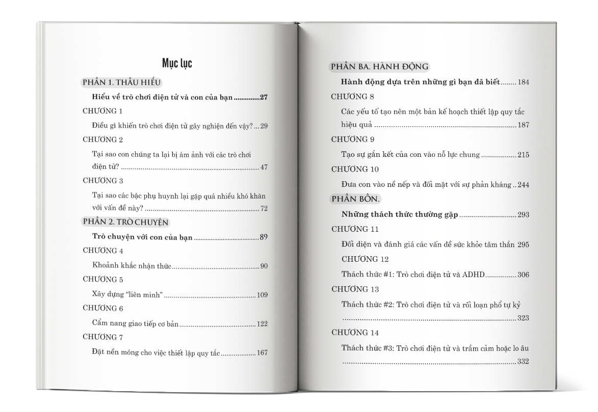 Mục lục của cuốn sách Phương pháp giúp con biết cách cân bằng game và cuộc sống