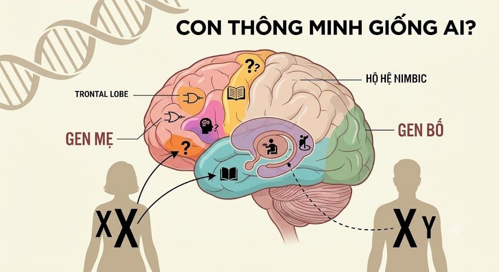 Quan điểm cho rằng con thông minh giống mẹ thường dựa trên giả thuyết liên quan đến nhiễm sắc thể X