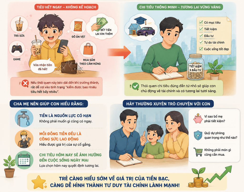 Trẻ càng hiểu sớm về giá trị của tiền bạc thì càng dễ hình thành tư duy tài chính lành mạnh