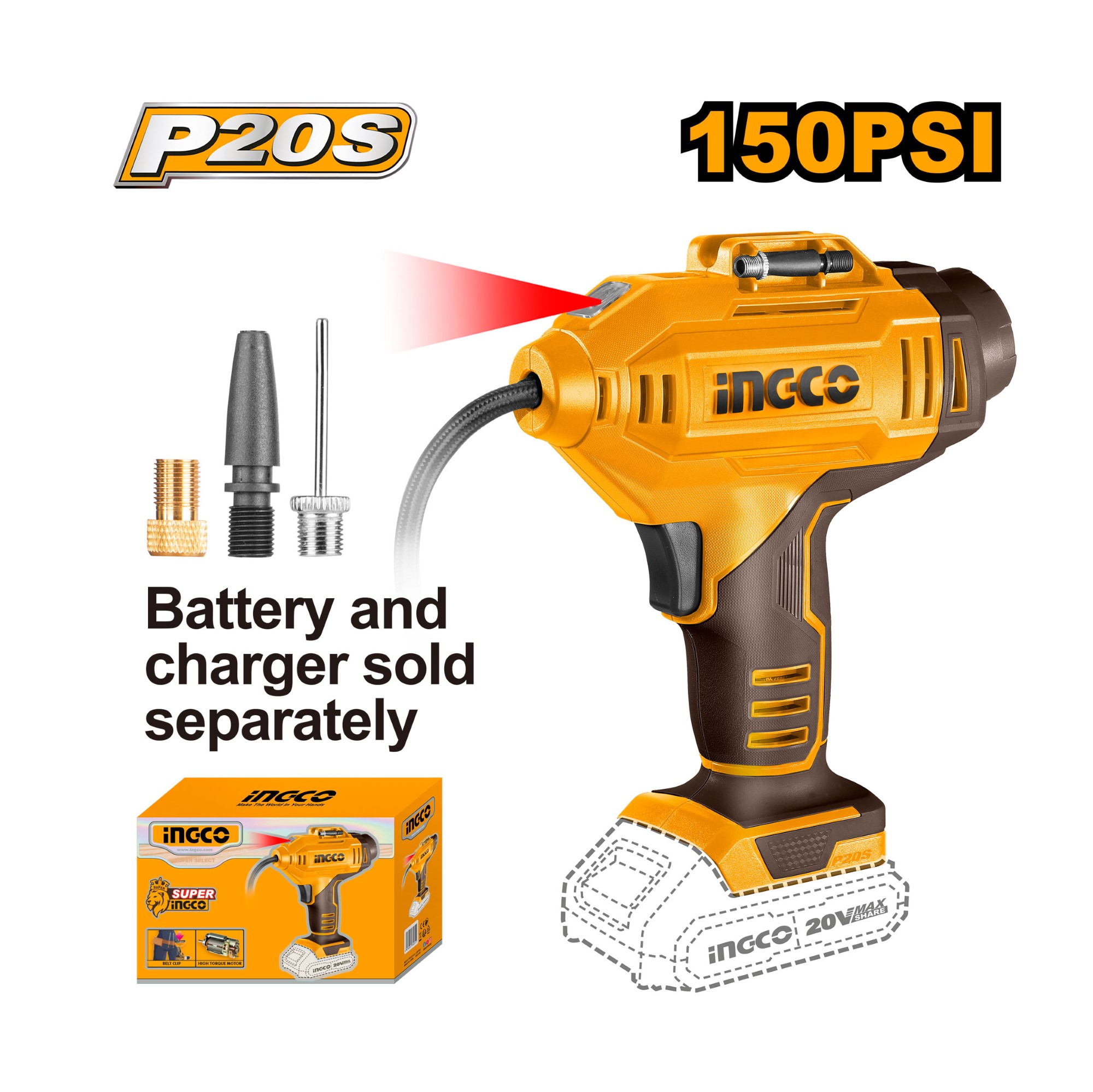 Máy bơm hơi lốp xe ô tô dùng pin 20V INGCO CACLI2018 chính hãng