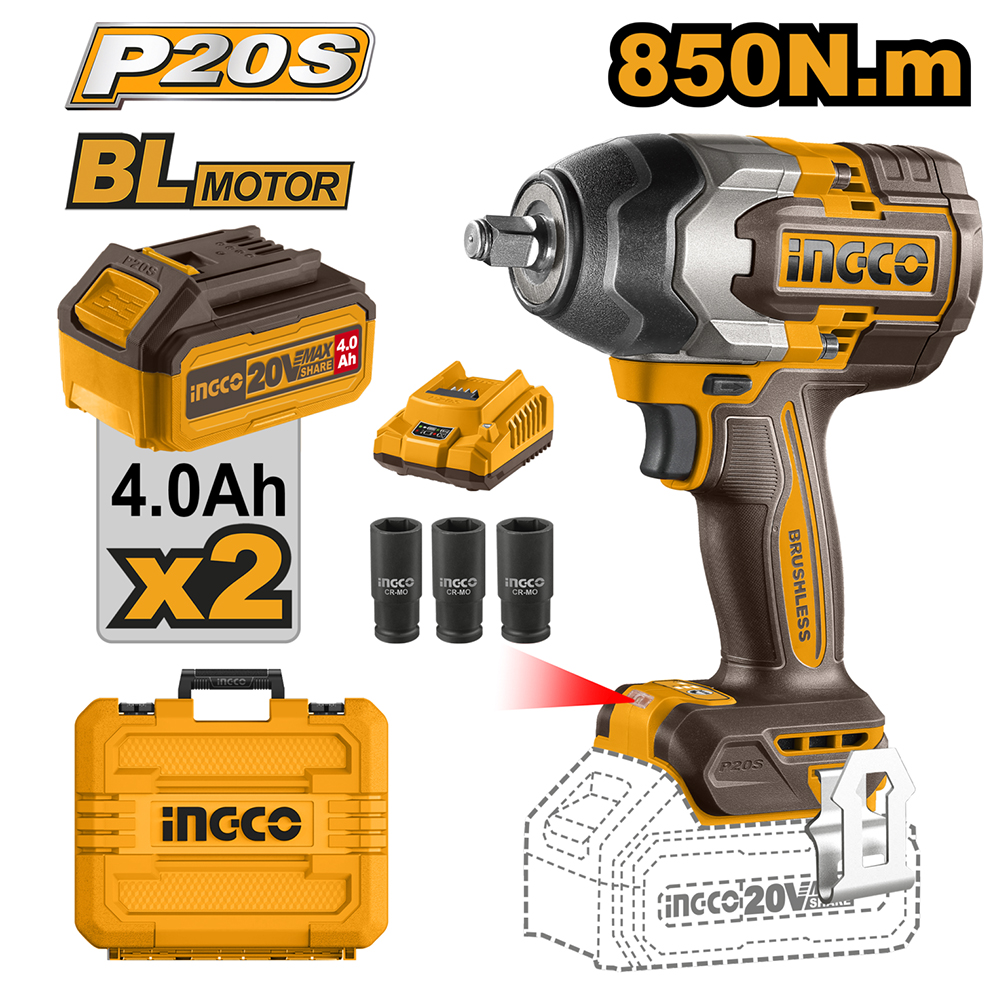Máy siết bu lông pin 20V 850Nm INGCO CIWLI2085