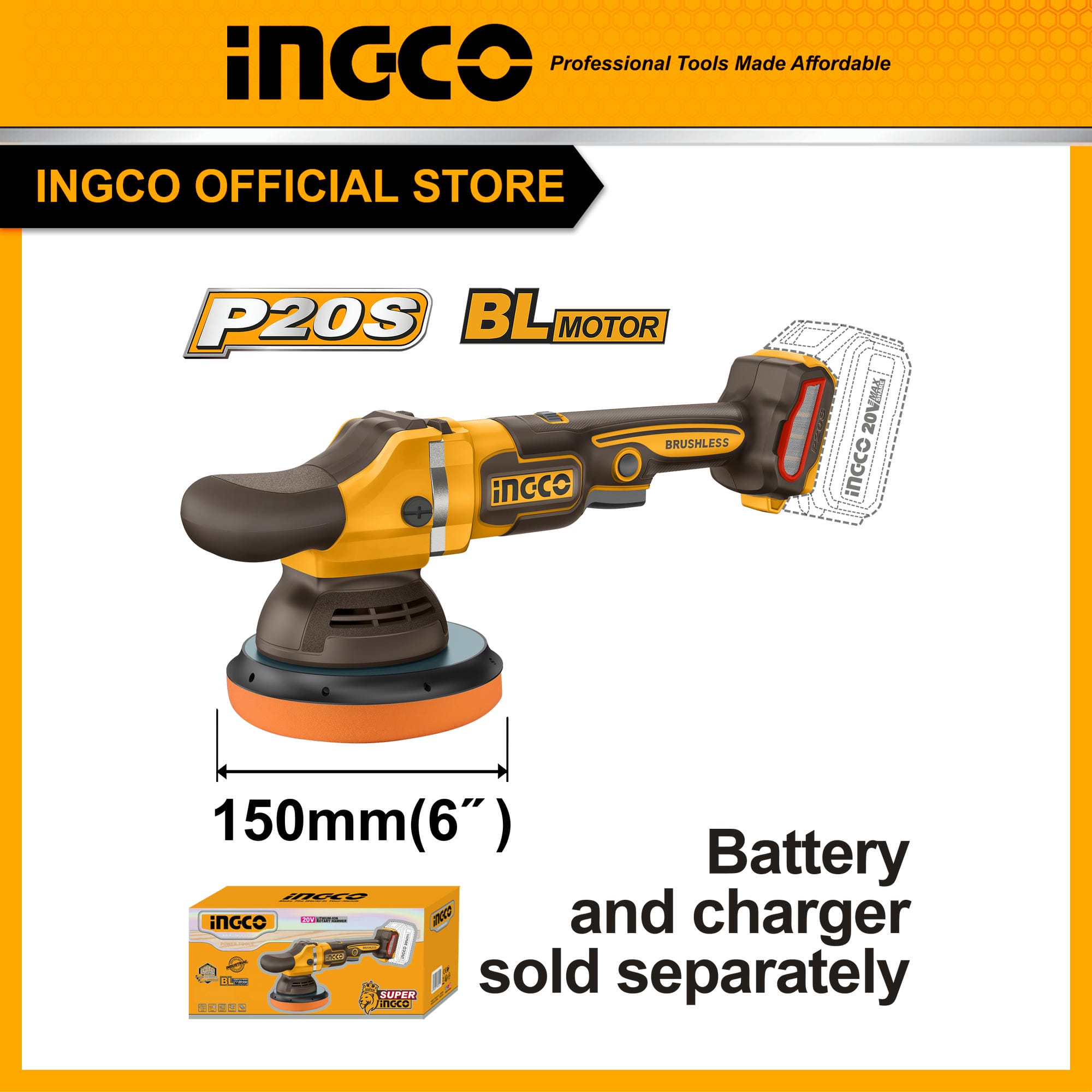 Máy đánh bóng dùng pin 20V INGCO APLI2015 150mm