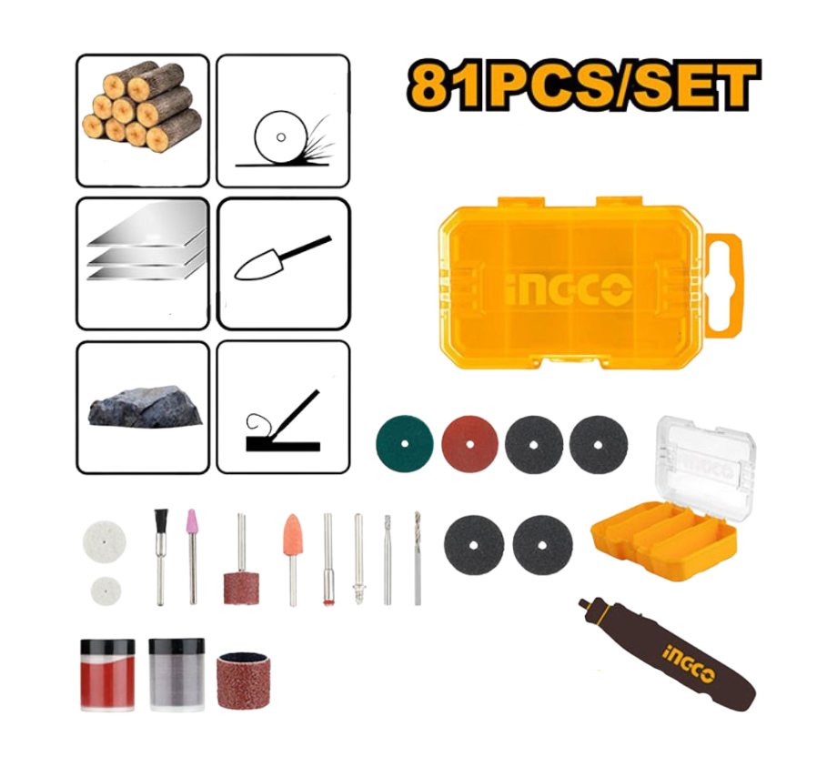 Bộ 81 món phụ kiện mài mini INGCO AKMG8081 chính hãng