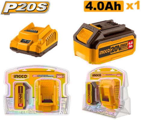 Bộ 1 pin 4.0Ah và 1 đầu sạc 20V INGCO FBCPK1214
