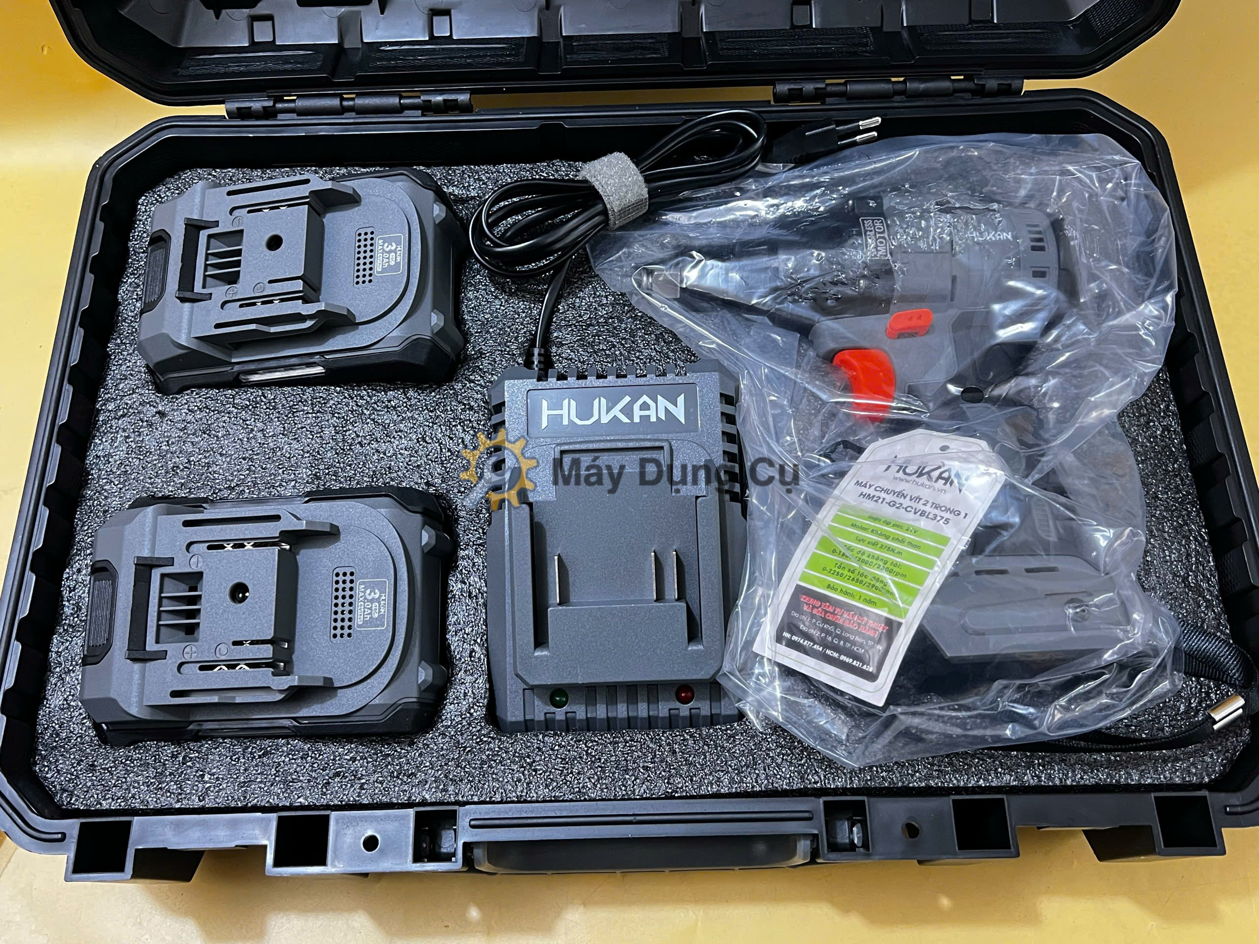 Máy siết bu lông pin đầu 2 trong 1 Hukan HM21-G2-CVBL375 21V 375Nm