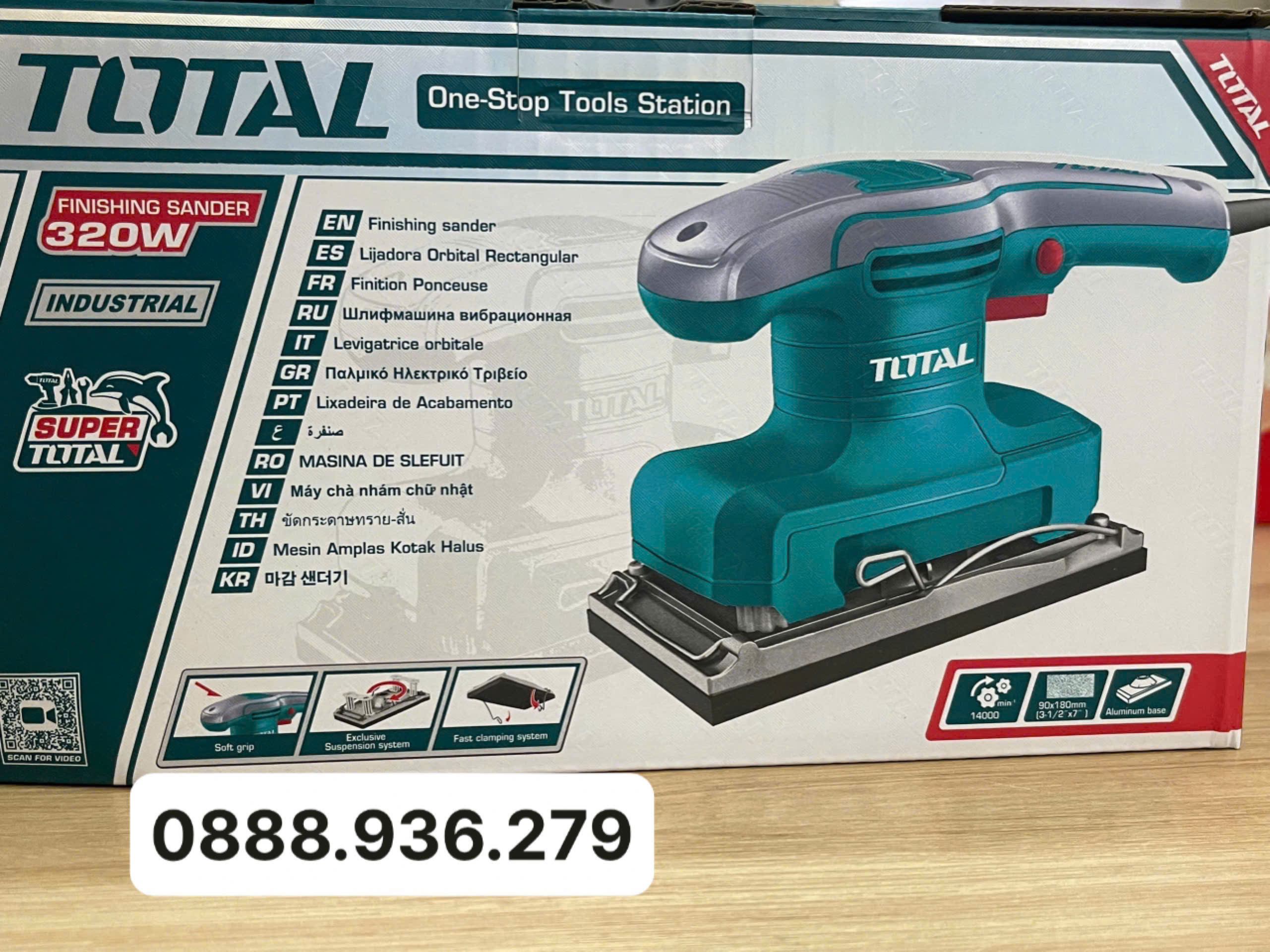 Máy chà nhám chữ nhật 320W Total TF1301836 chính hãng Máy chà nhám chữ nhật 320W Total TF1301836 chính hãng, công suất 320W, tốc độ 14000 vòng/phút